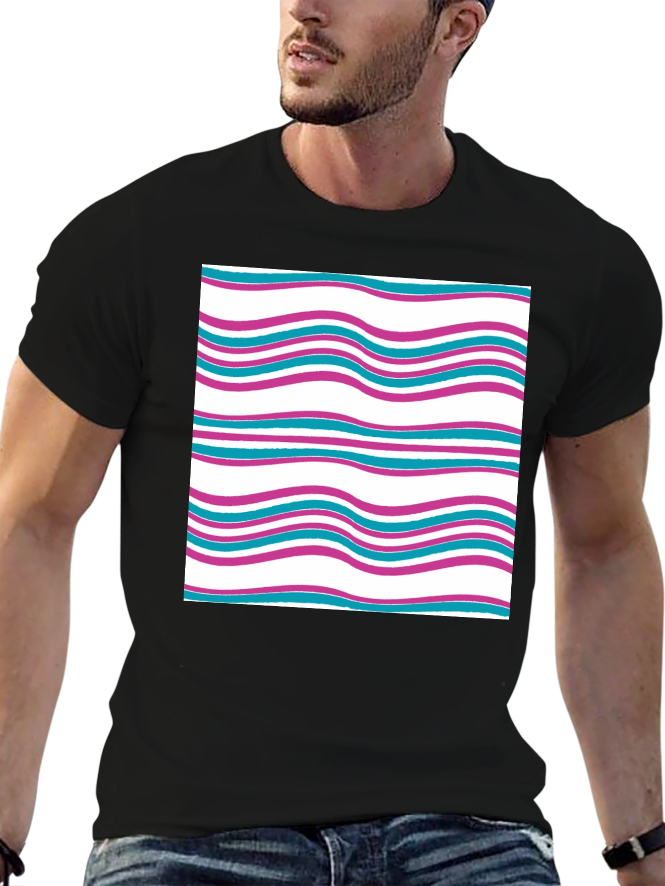 Wavy Line Pattern Tee - Casual Comfort
