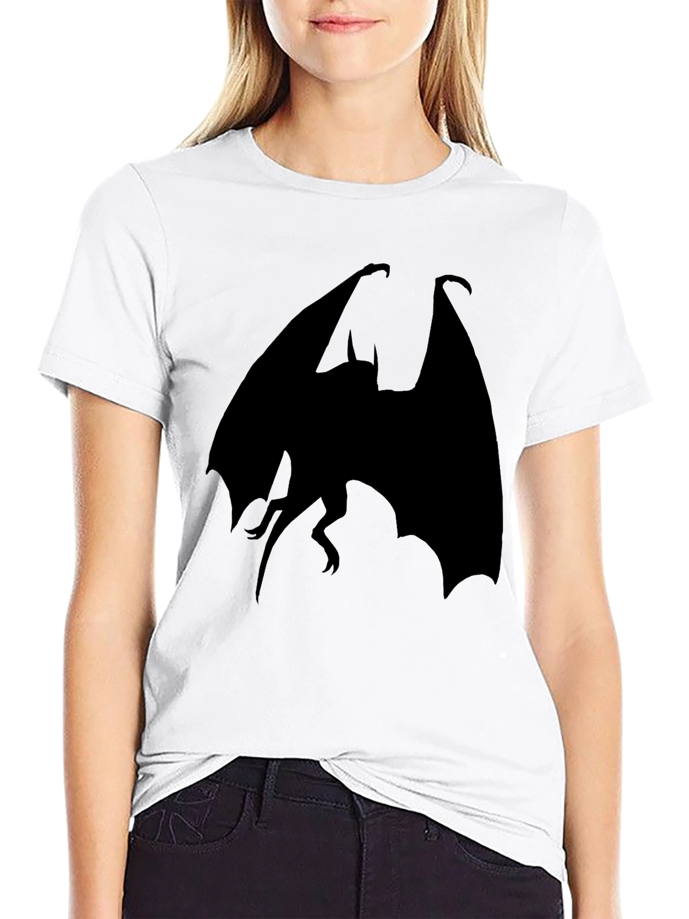 Black T-Shirt with Bat Silhouette Design