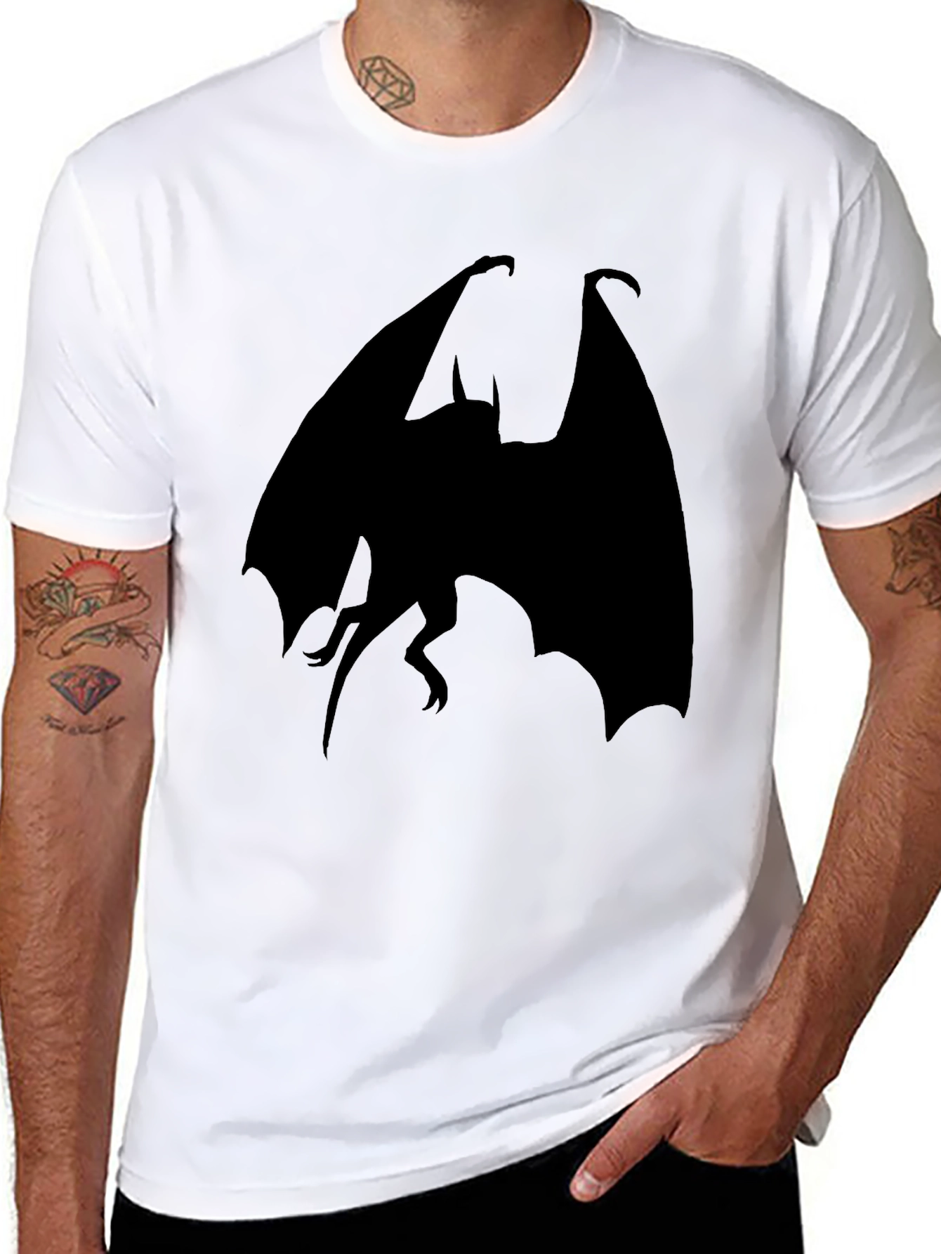 Black T-Shirt with Bat Silhouette Design