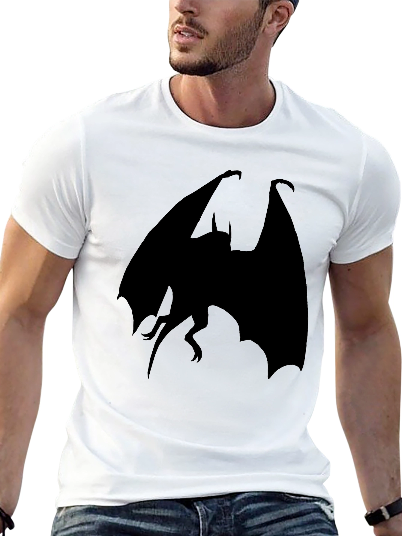 Black T-Shirt with Bat Silhouette Design