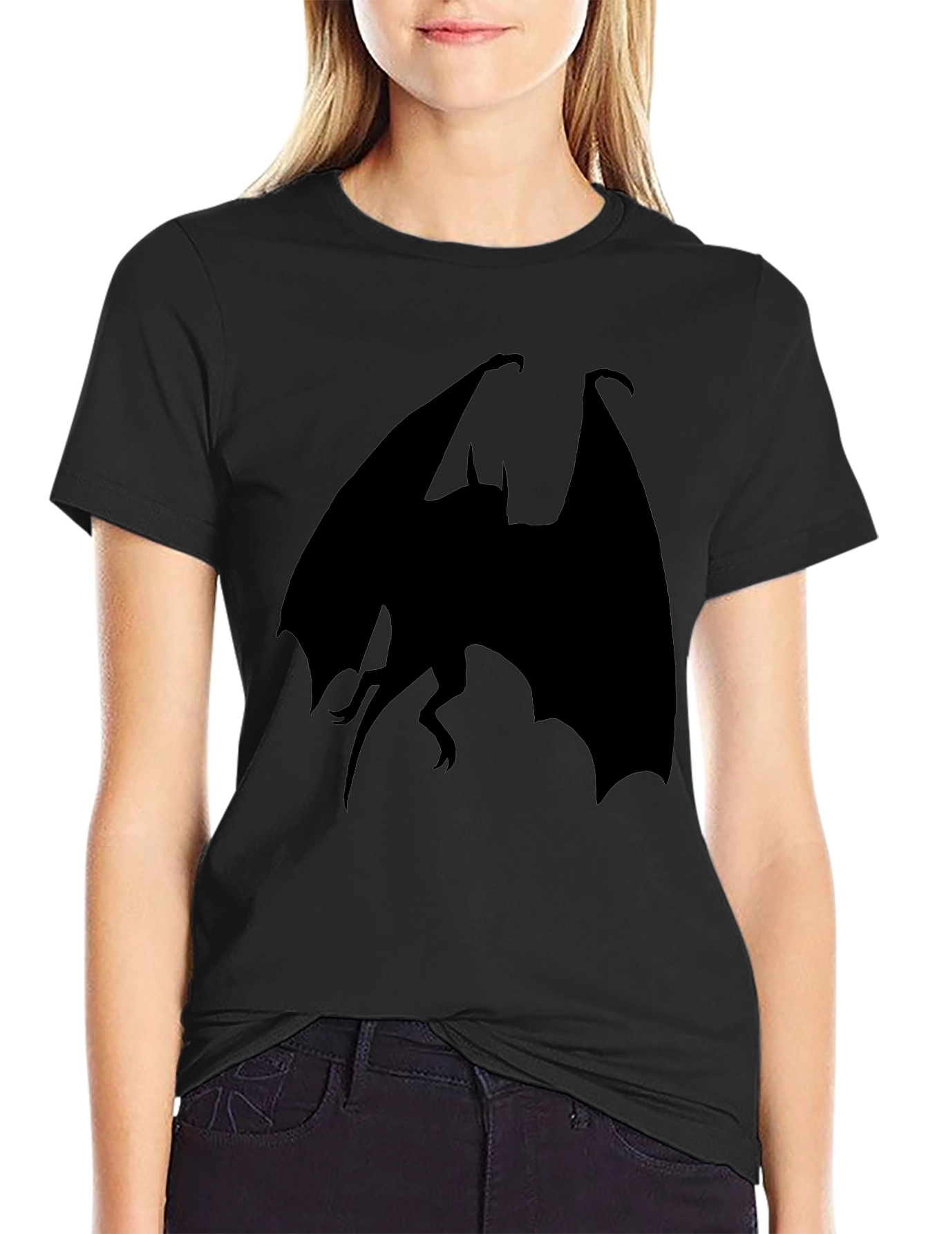 Black T-Shirt with Bat Silhouette Design