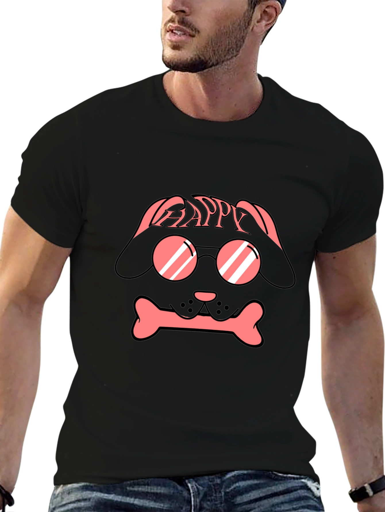 Dog with Glasses T-Shirt - Happy Design