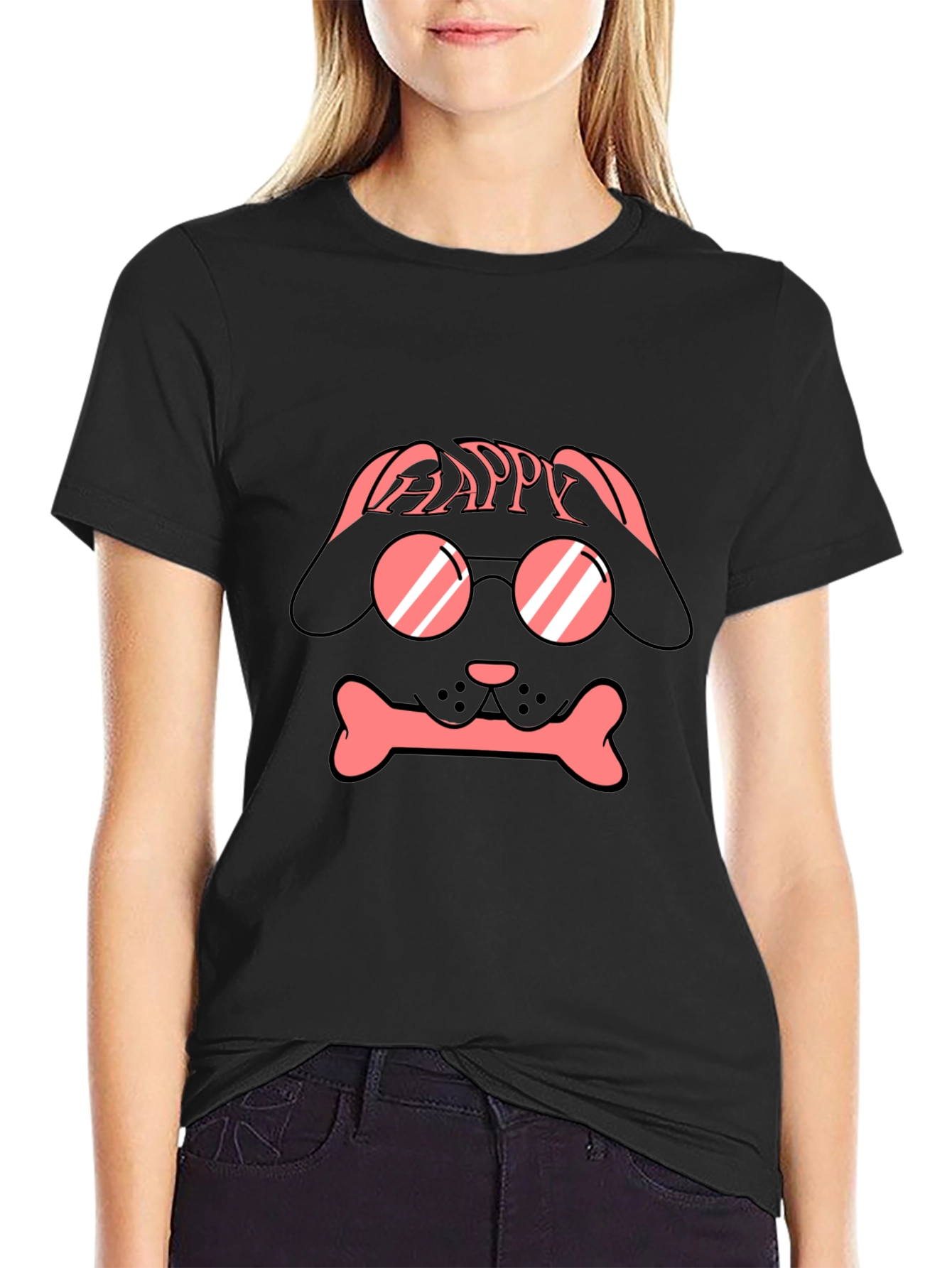 Dog with Glasses T-Shirt - Happy Design