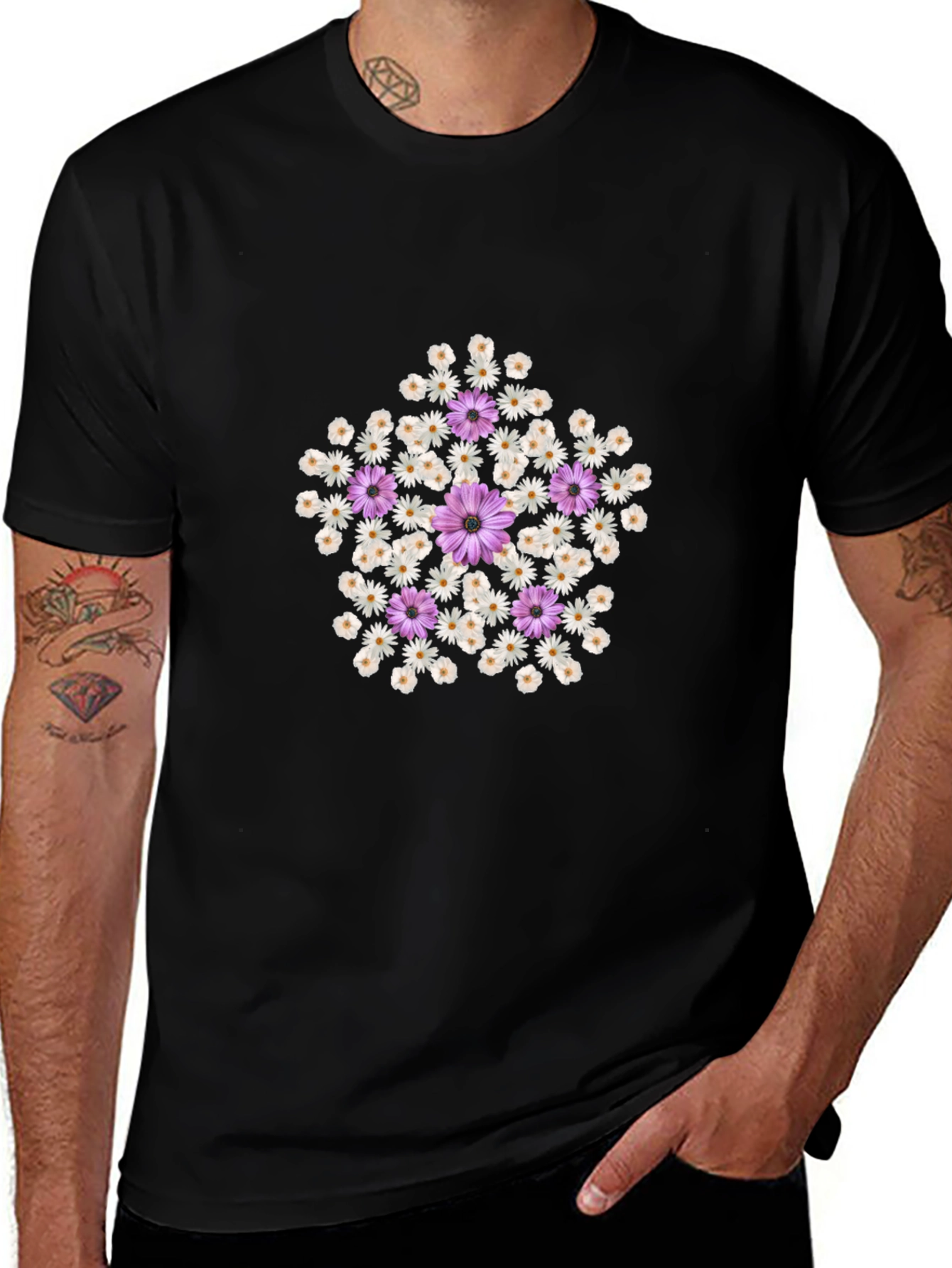 Floral Star Graphic Tee - Trendy Casual Top