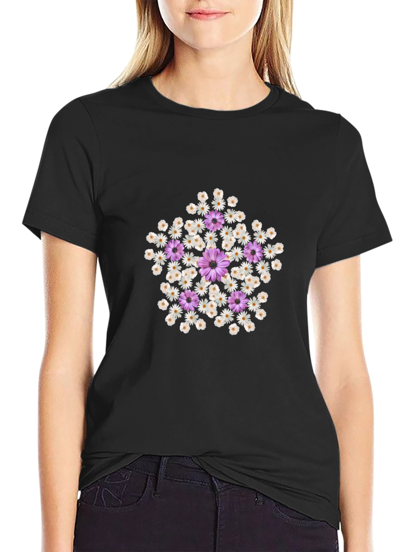 Floral Star Graphic Tee - Trendy Casual Top