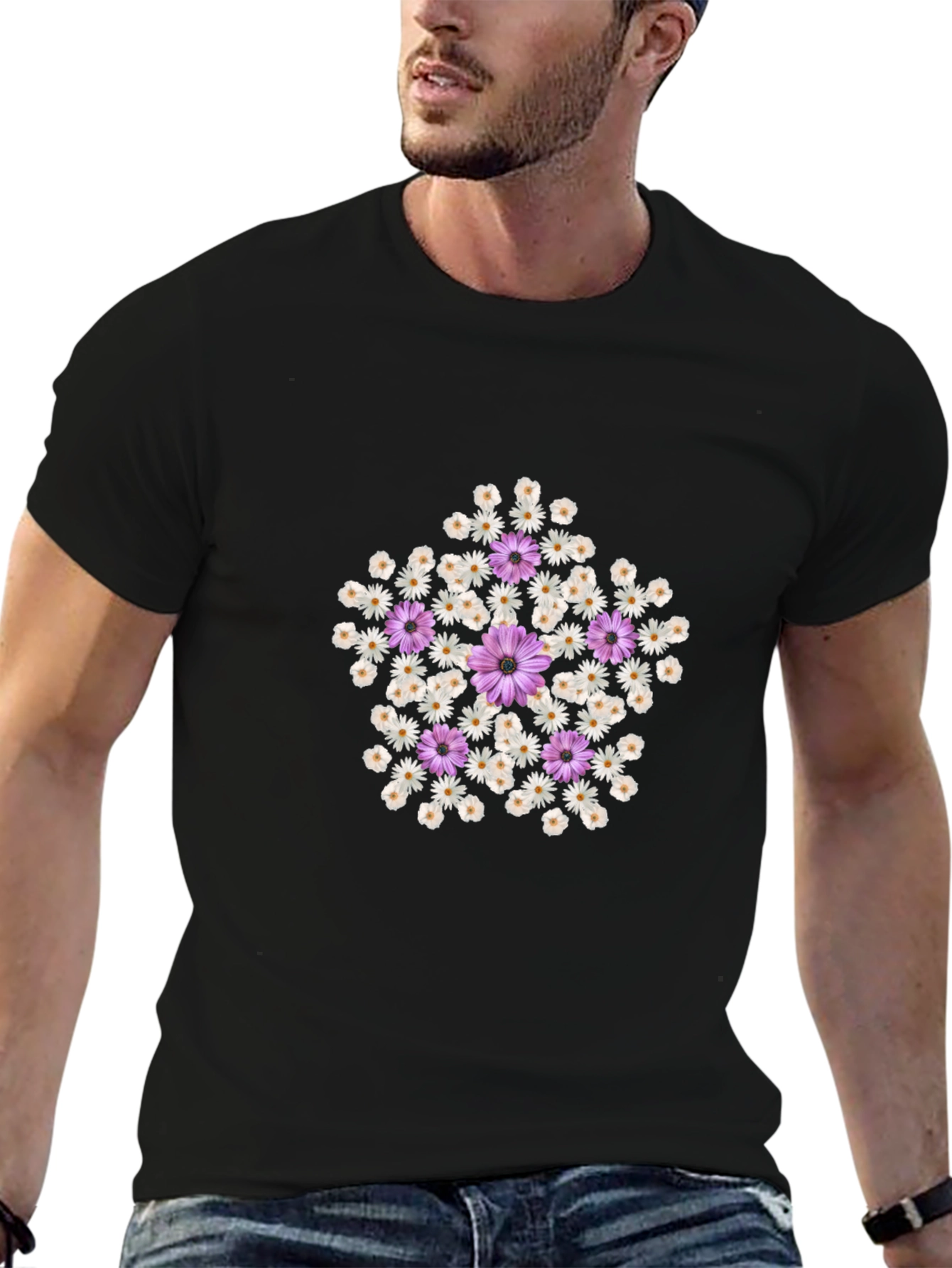 Floral Star Graphic Tee - Trendy Casual Top