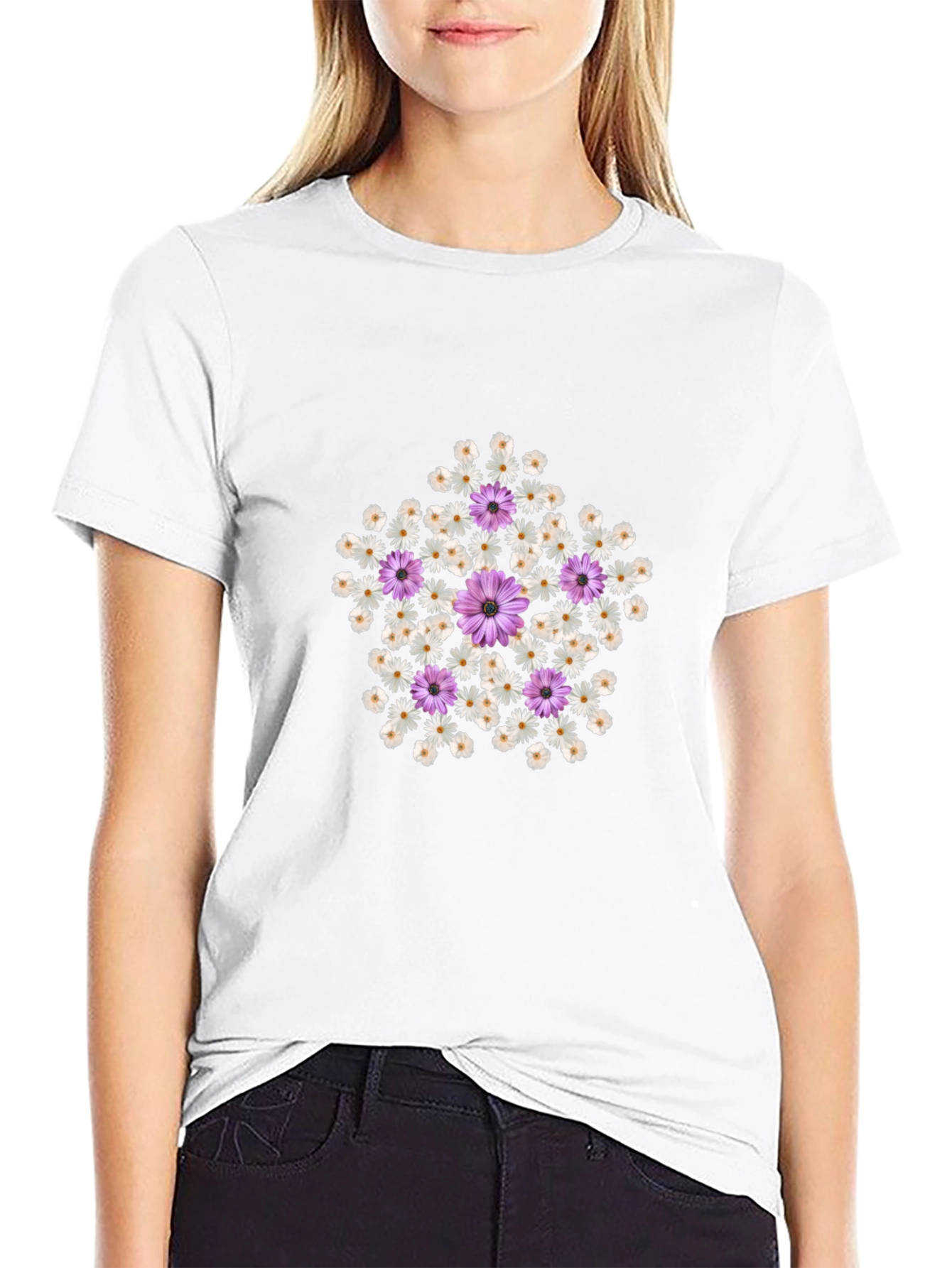Floral Star Graphic Tee - Trendy Casual Top