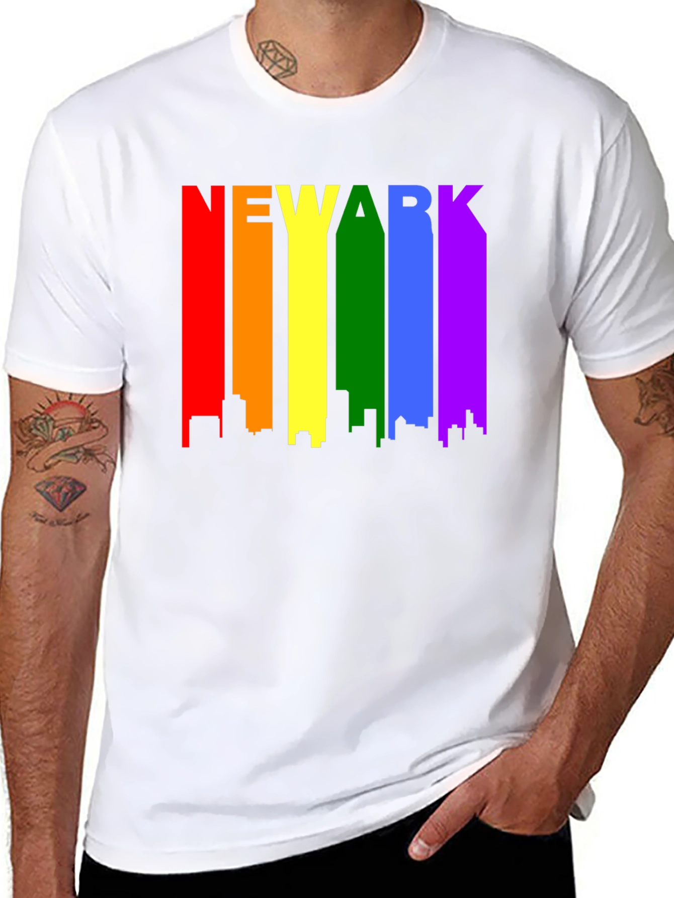 Newark Pride T-Shirt - Rainbow Cityscape Tee