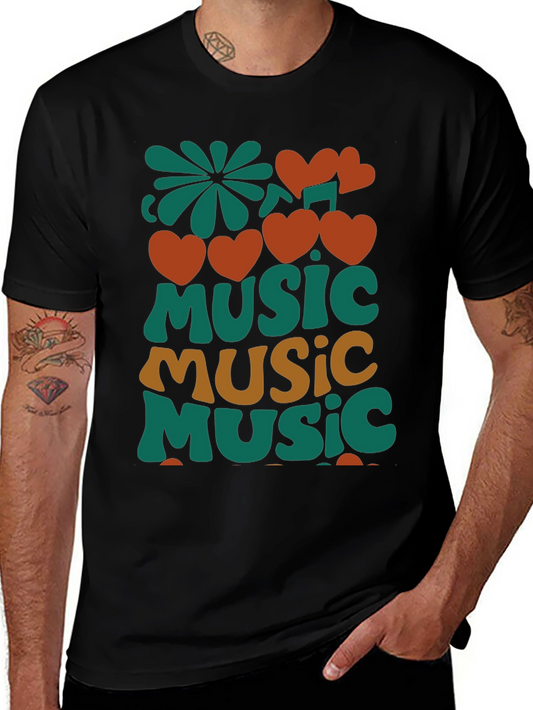 Retro Music Lover Graphic T-Shirt - Black
