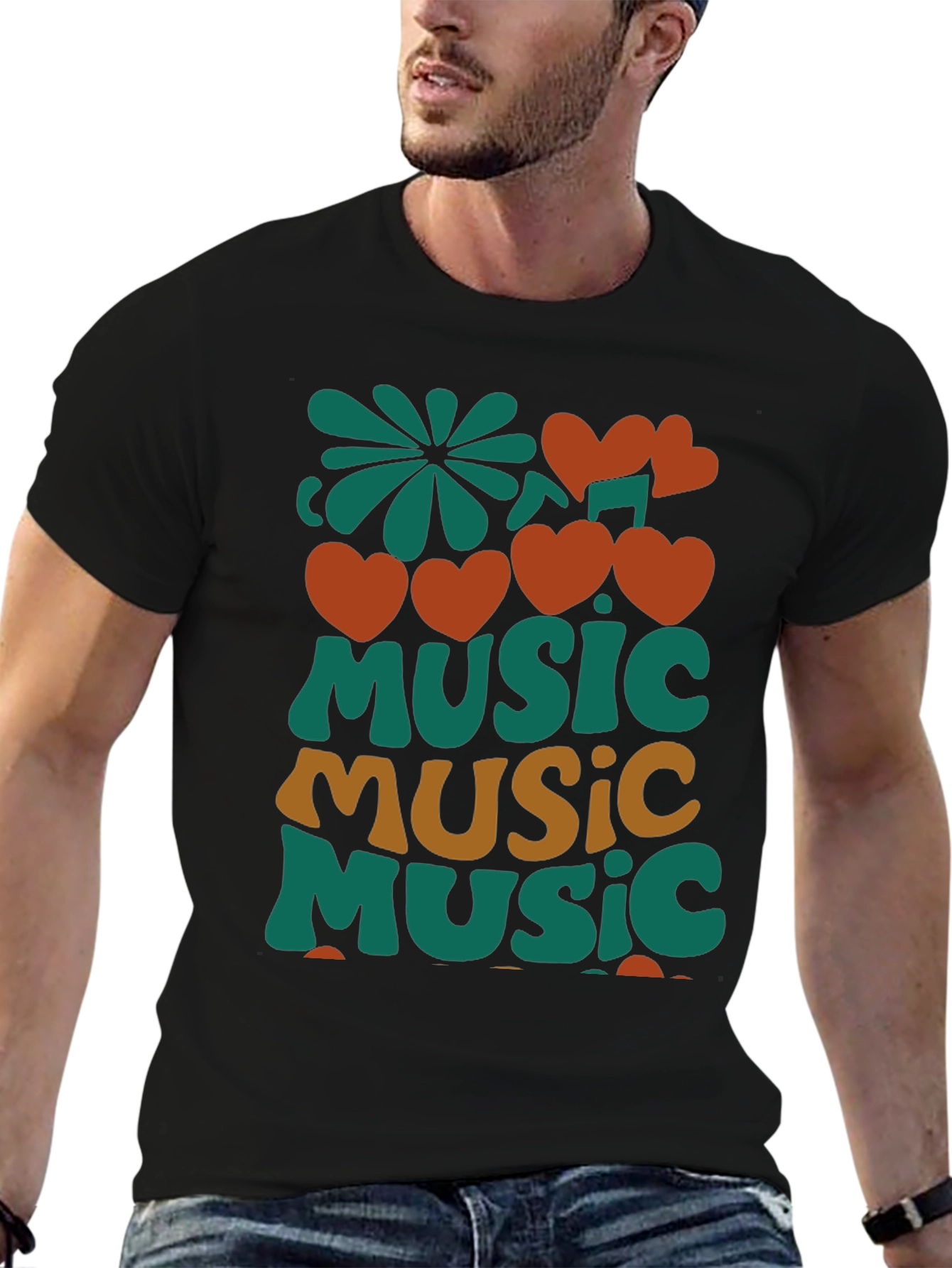 Retro Music Lover Graphic T-Shirt - Black