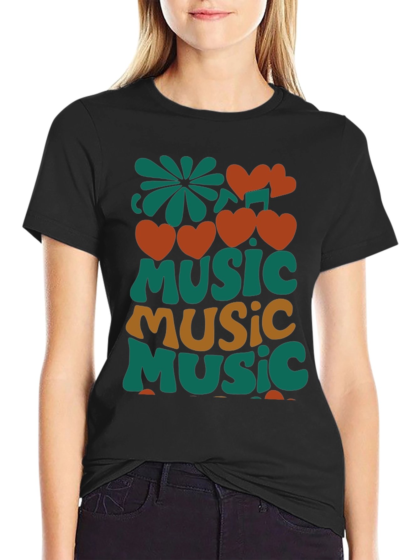 Retro Music Lover Graphic T-Shirt - Black