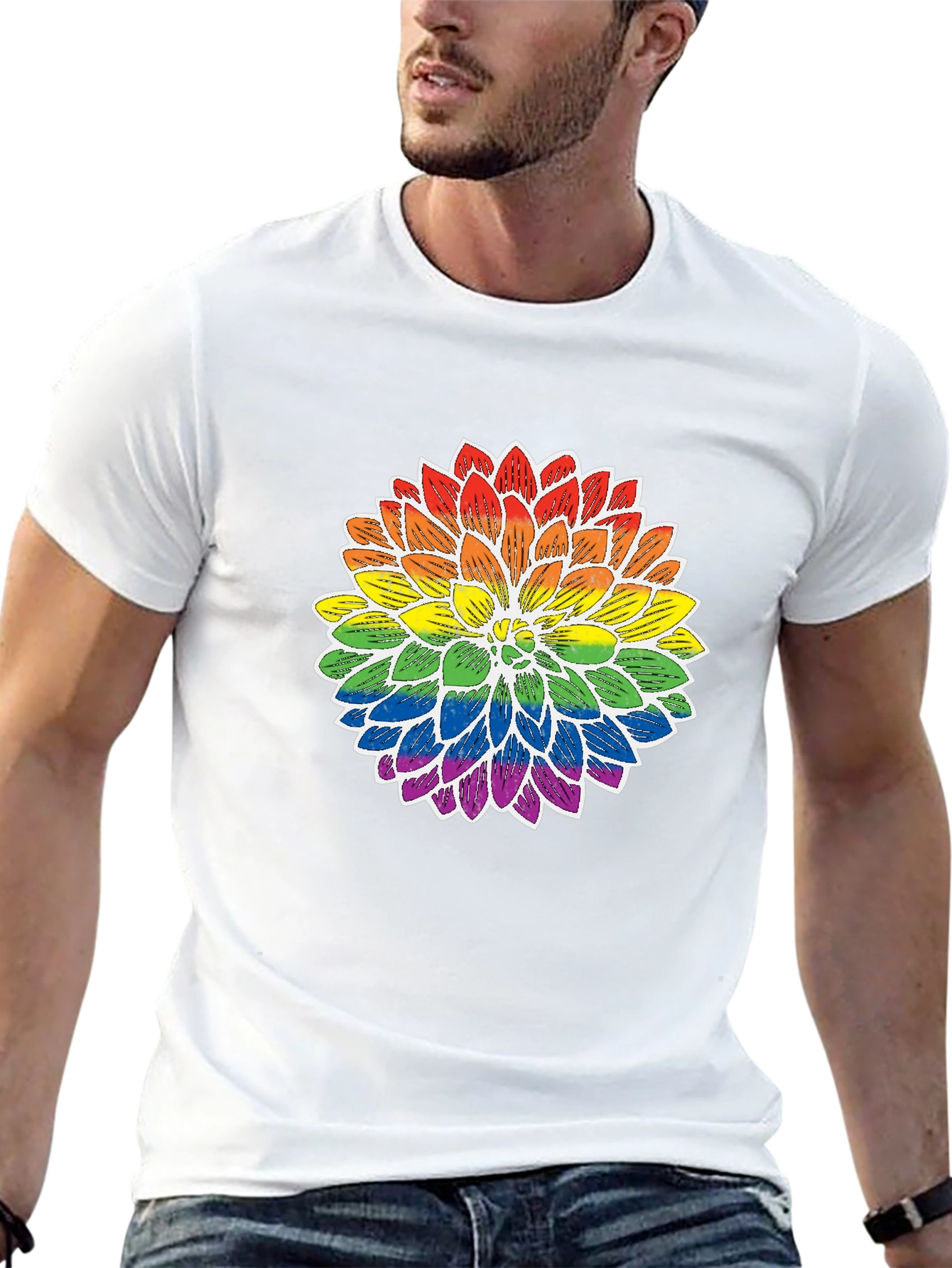 Rainbow Flower Graphic T-Shirt - Pride Inspired Design