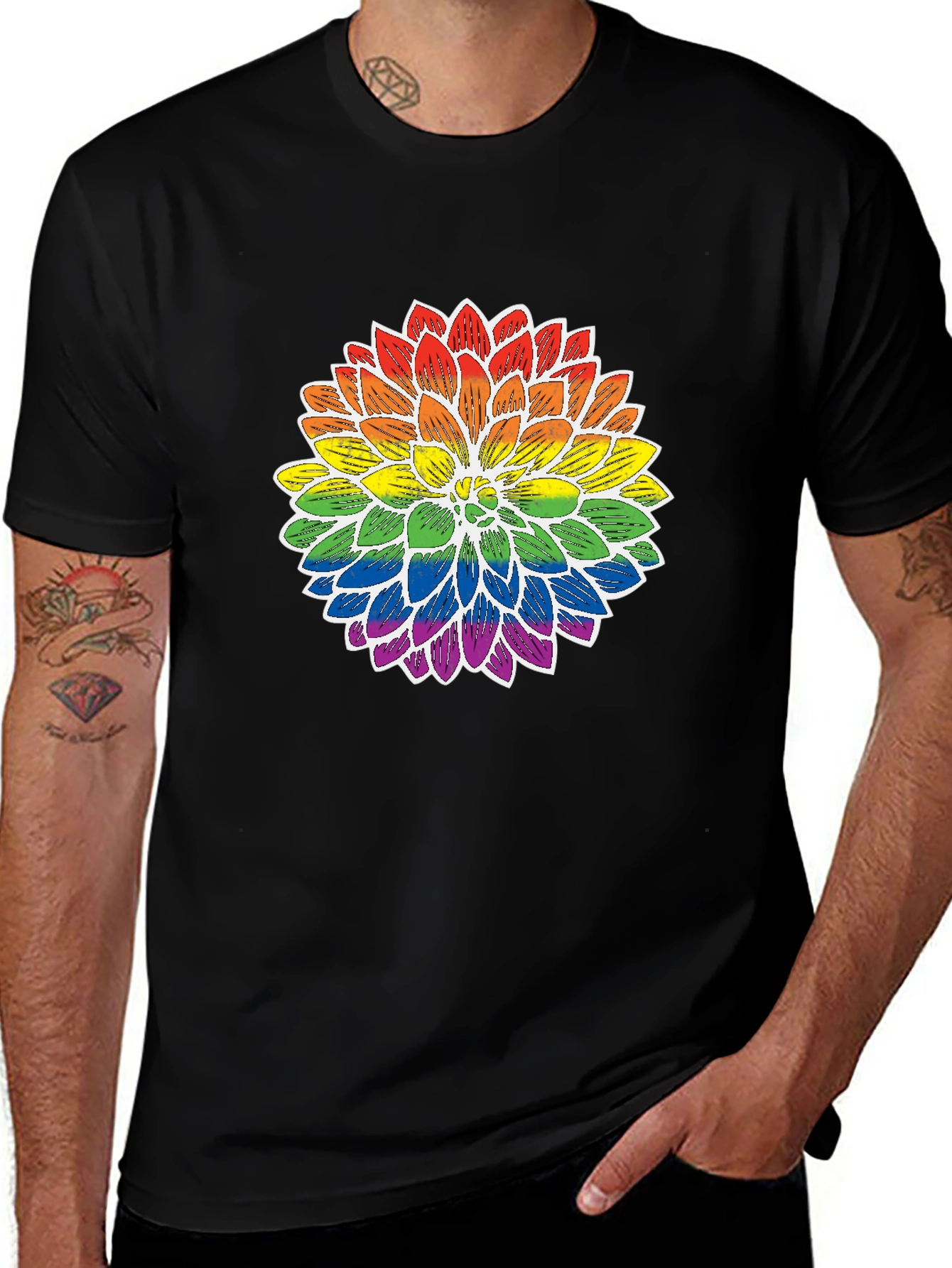 Rainbow Flower Graphic T-Shirt - Pride Inspired Design