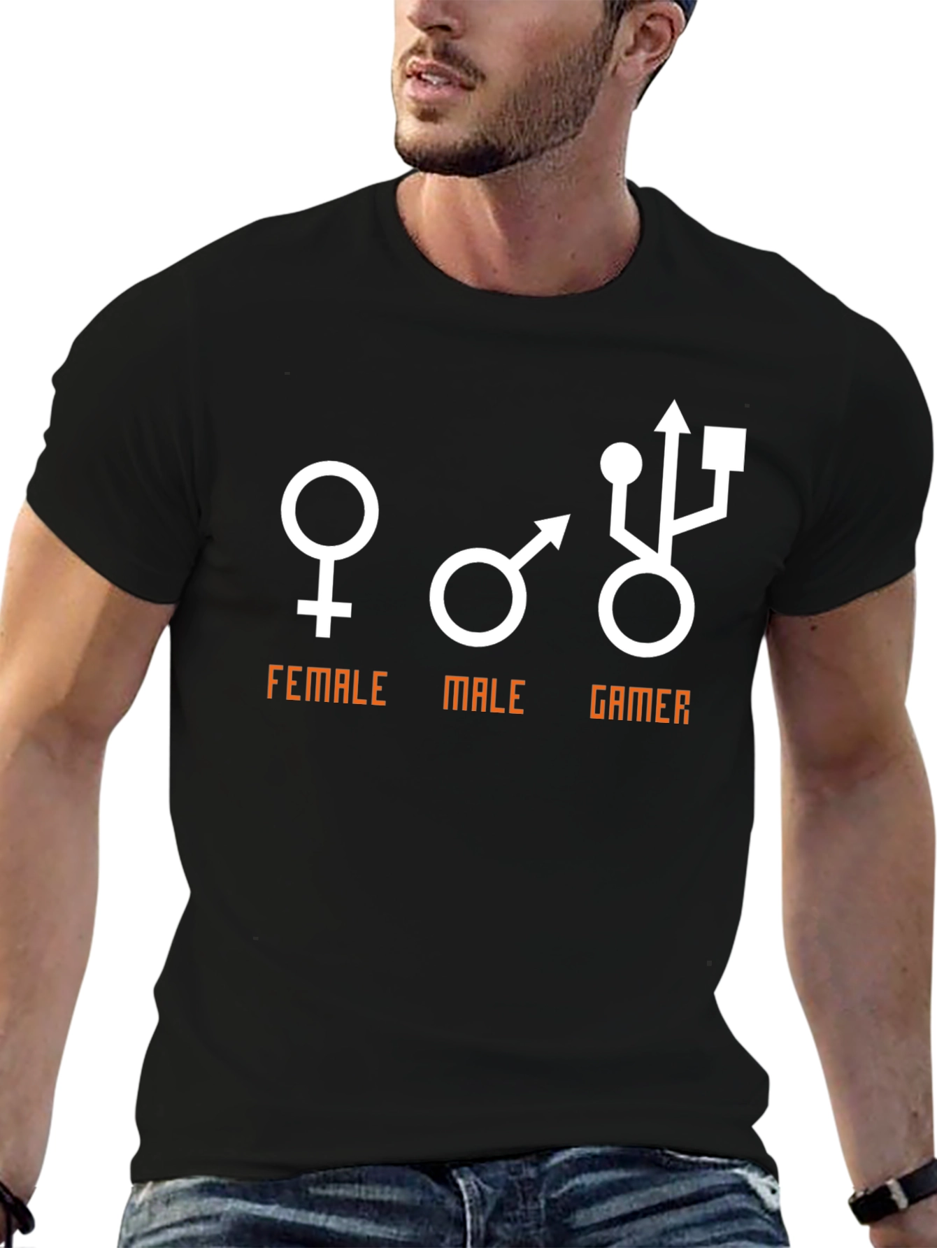 Funny Gamer T-Shirt: Female Male Gamer USB