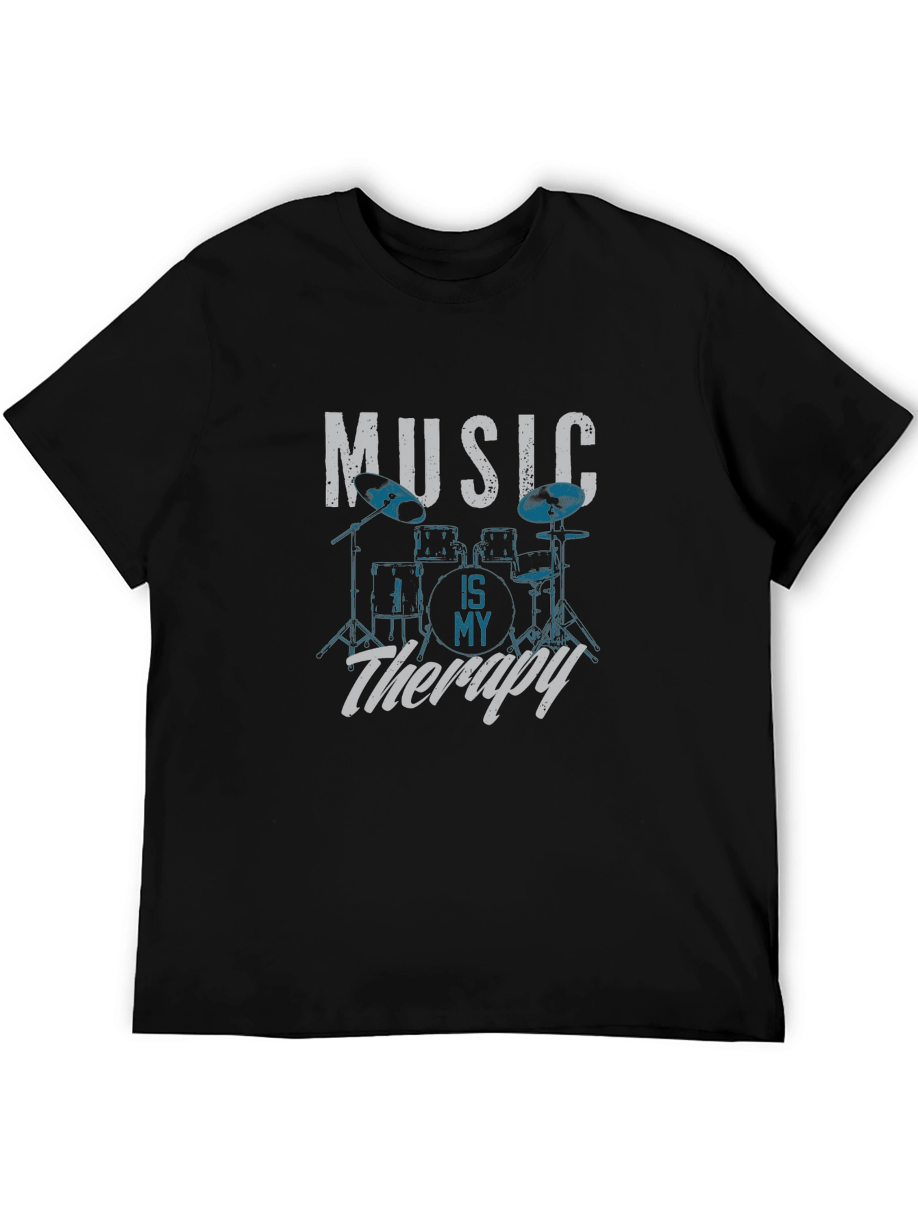 Music Is My Therapy Drum Set Graphic T-Shirt