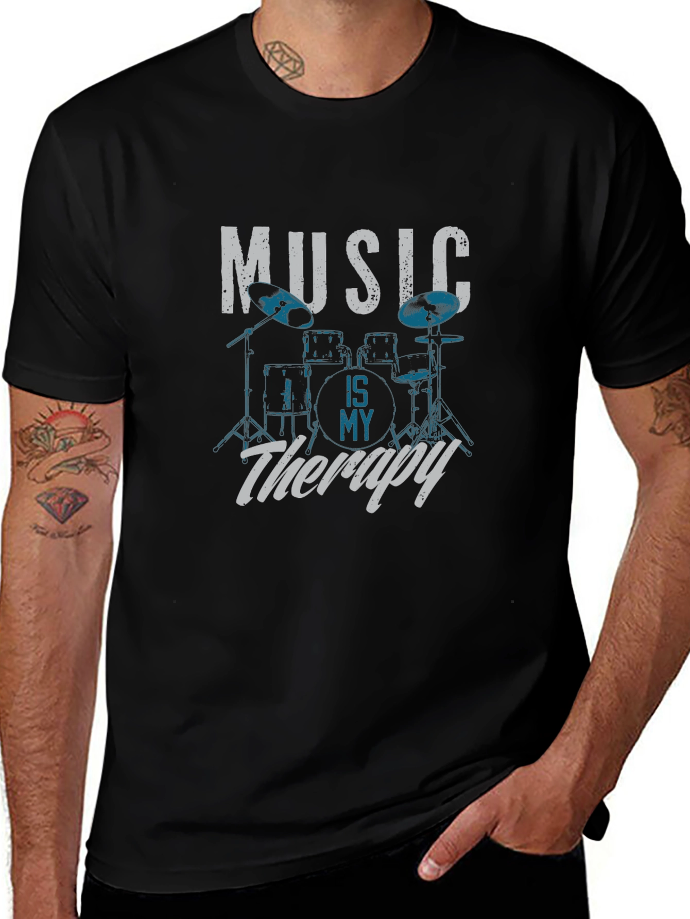 Music Is My Therapy Drum Set Graphic T-Shirt