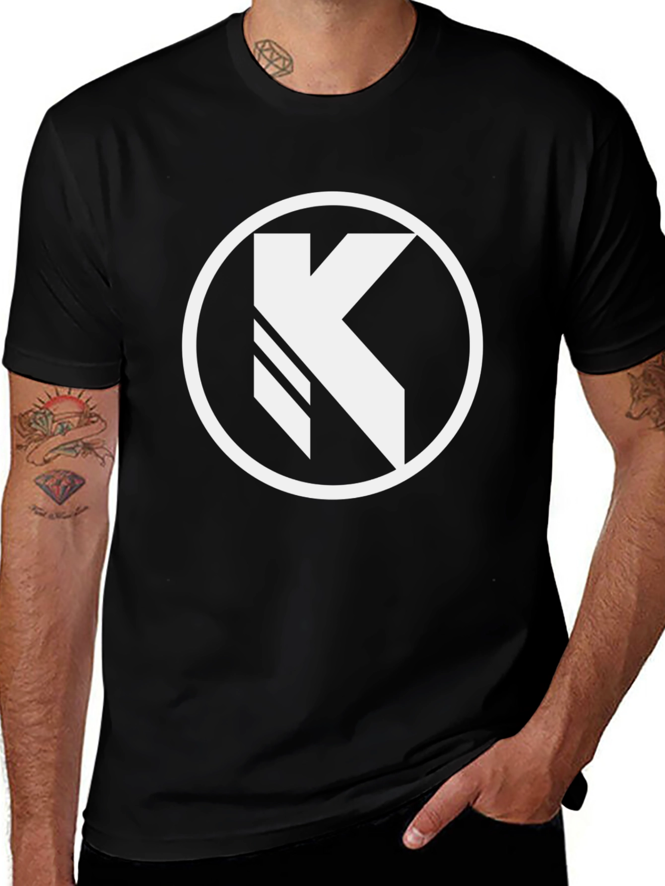 Black Tee with Bold White K Circle Graphic
