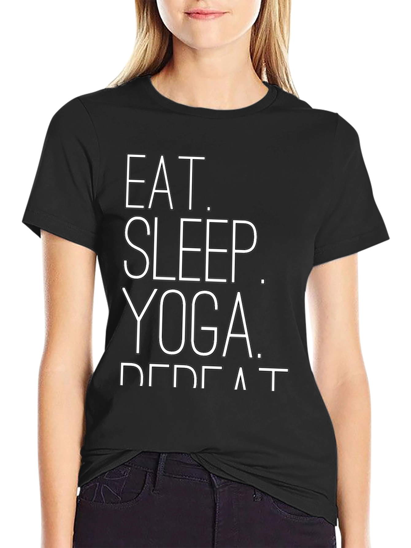 Eat Sleep Yoga Repeat Graphic Tee - Black
