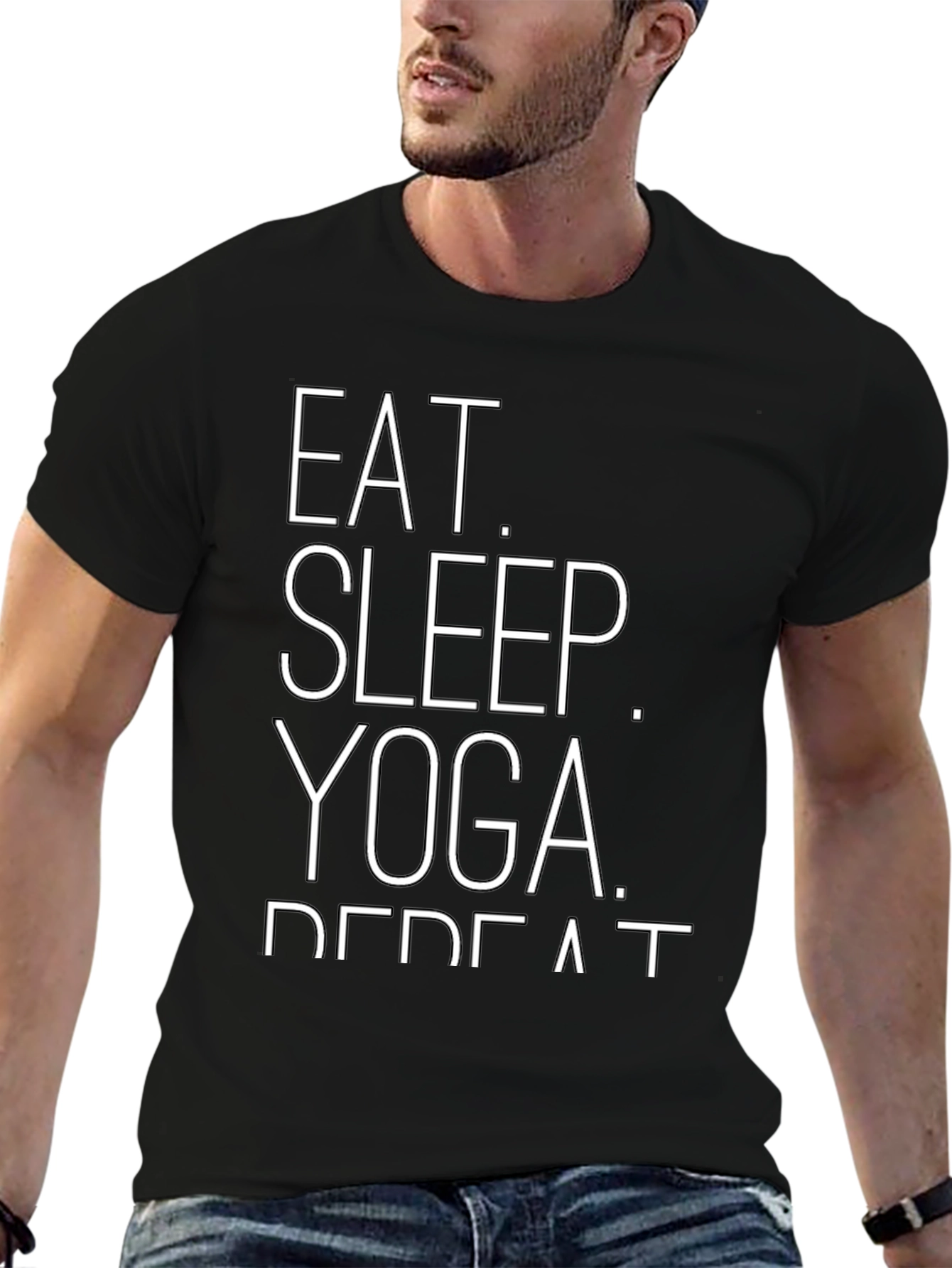 Eat Sleep Yoga Repeat Graphic Tee - Black