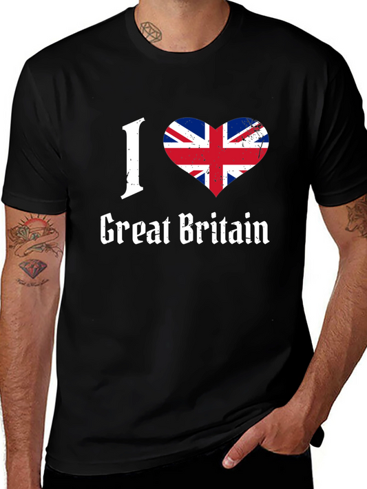 I Love Great Britain Flag Heart Graphic T-Shirt