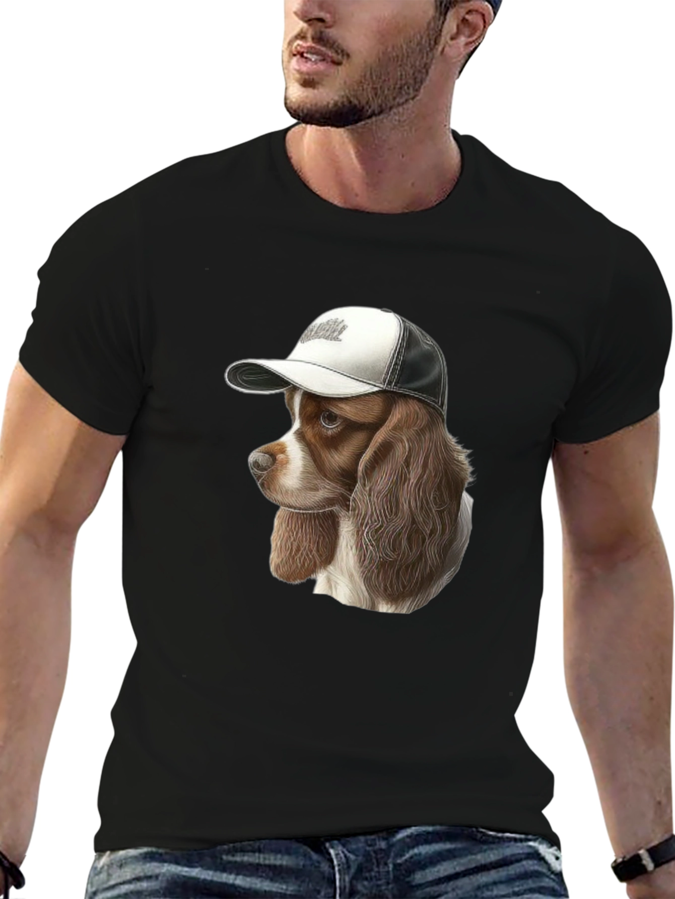 Dog in Hat Graphic Tee - Unisex Black T-Shirt