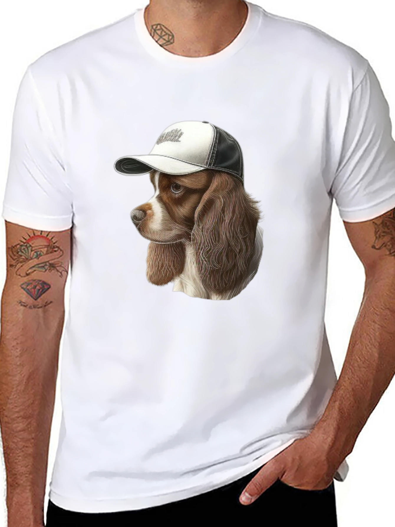 Dog in Hat Graphic Tee - Unisex Black T-Shirt