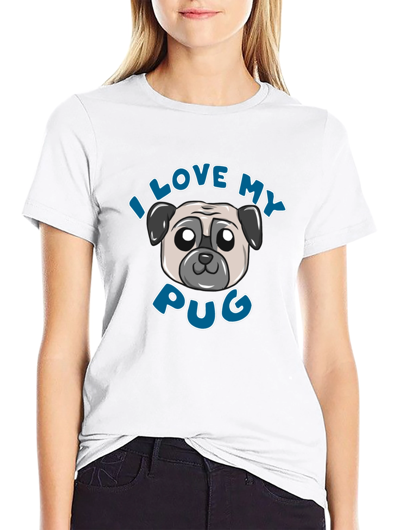 I Love My Pug Graphic Tee - Black