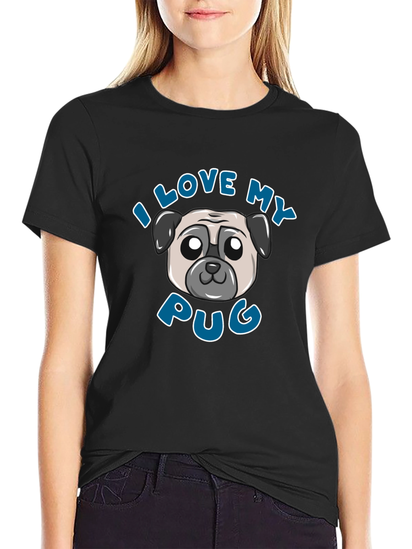 I Love My Pug Graphic Tee - Black