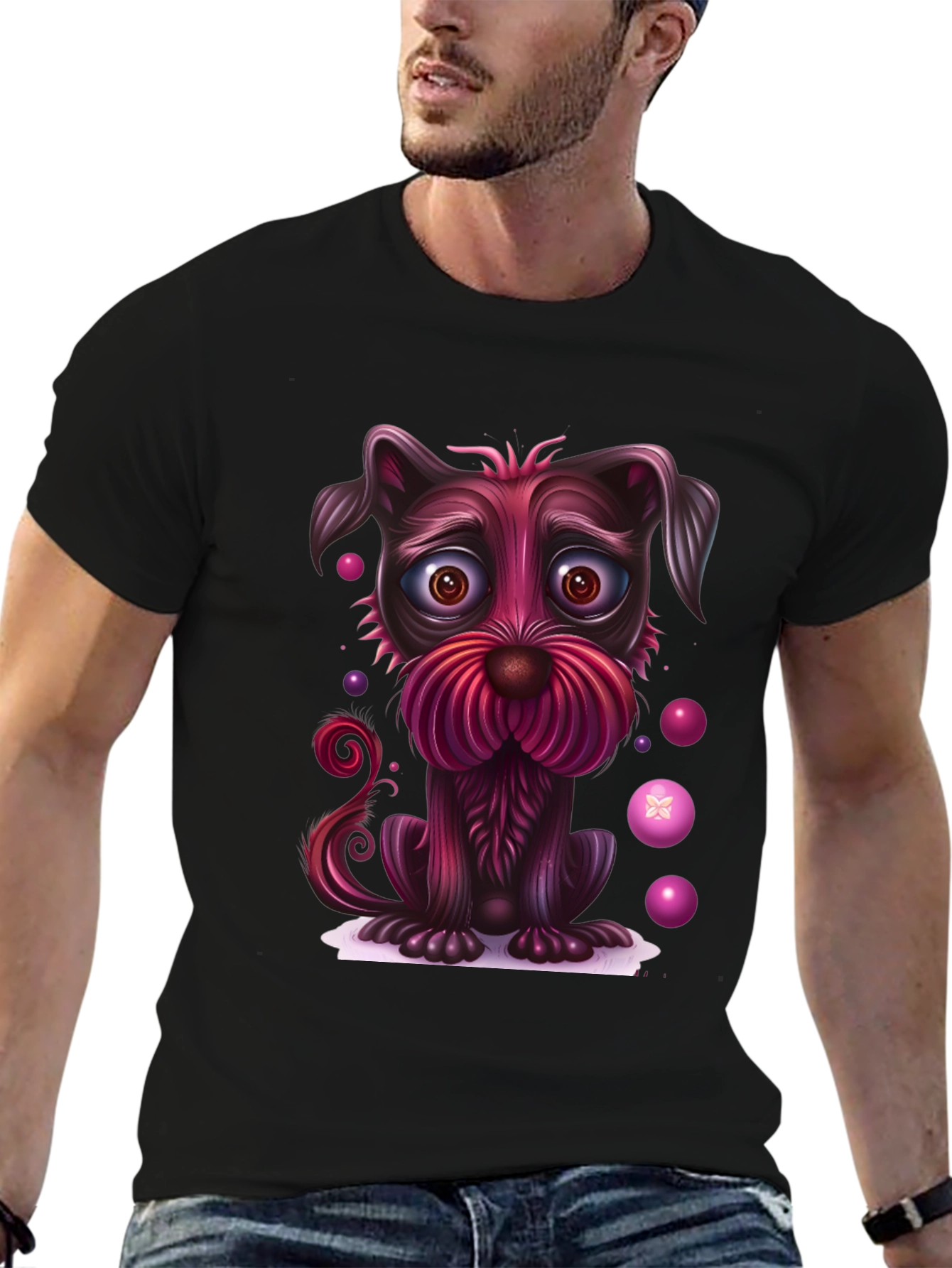 Whimsical Dog Graphic Tee - Black