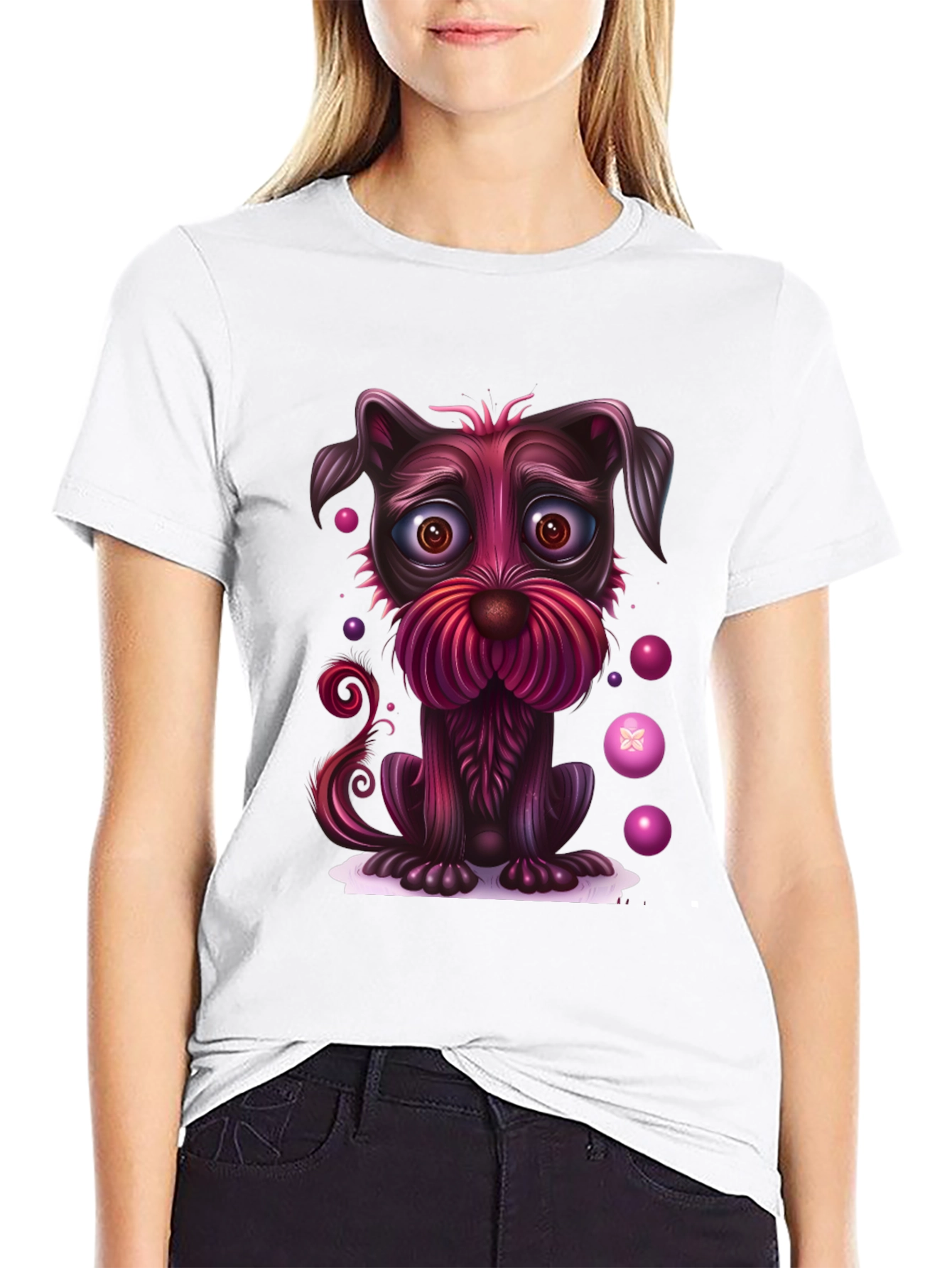 Whimsical Dog Graphic Tee - Black
