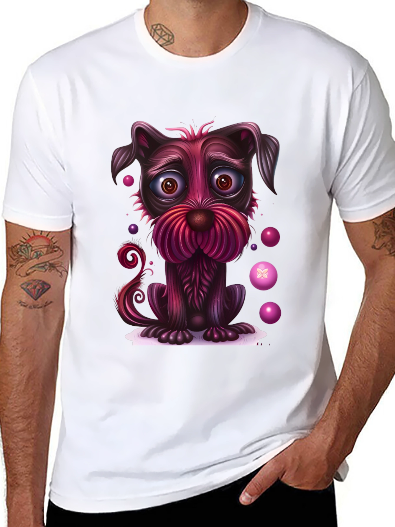 Whimsical Dog Graphic Tee - Black
