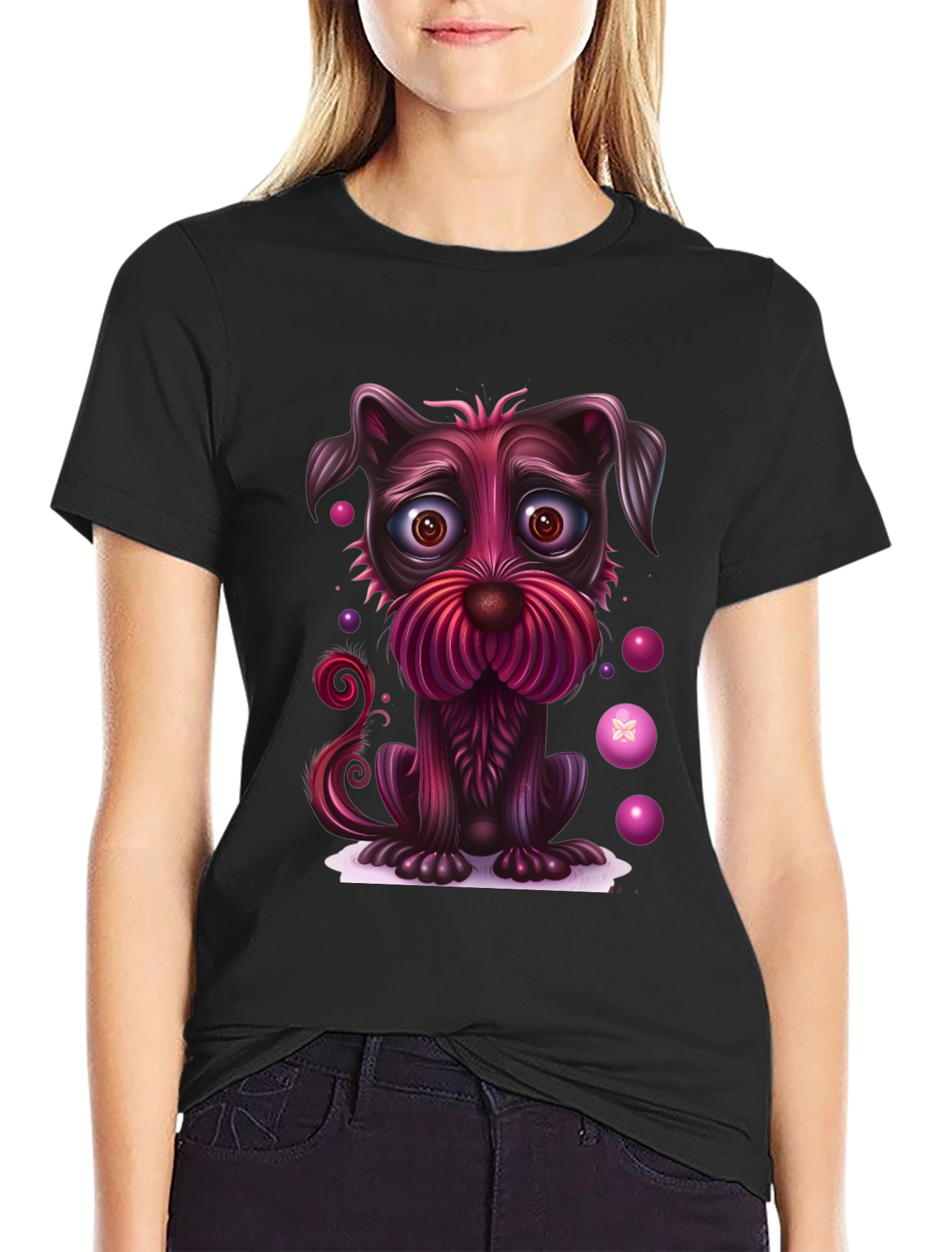 Whimsical Dog Graphic Tee - Black