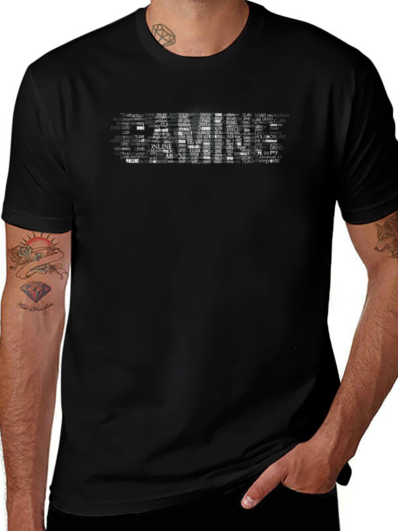 Gaming Word Art T-Shirt - Black Crew Neck