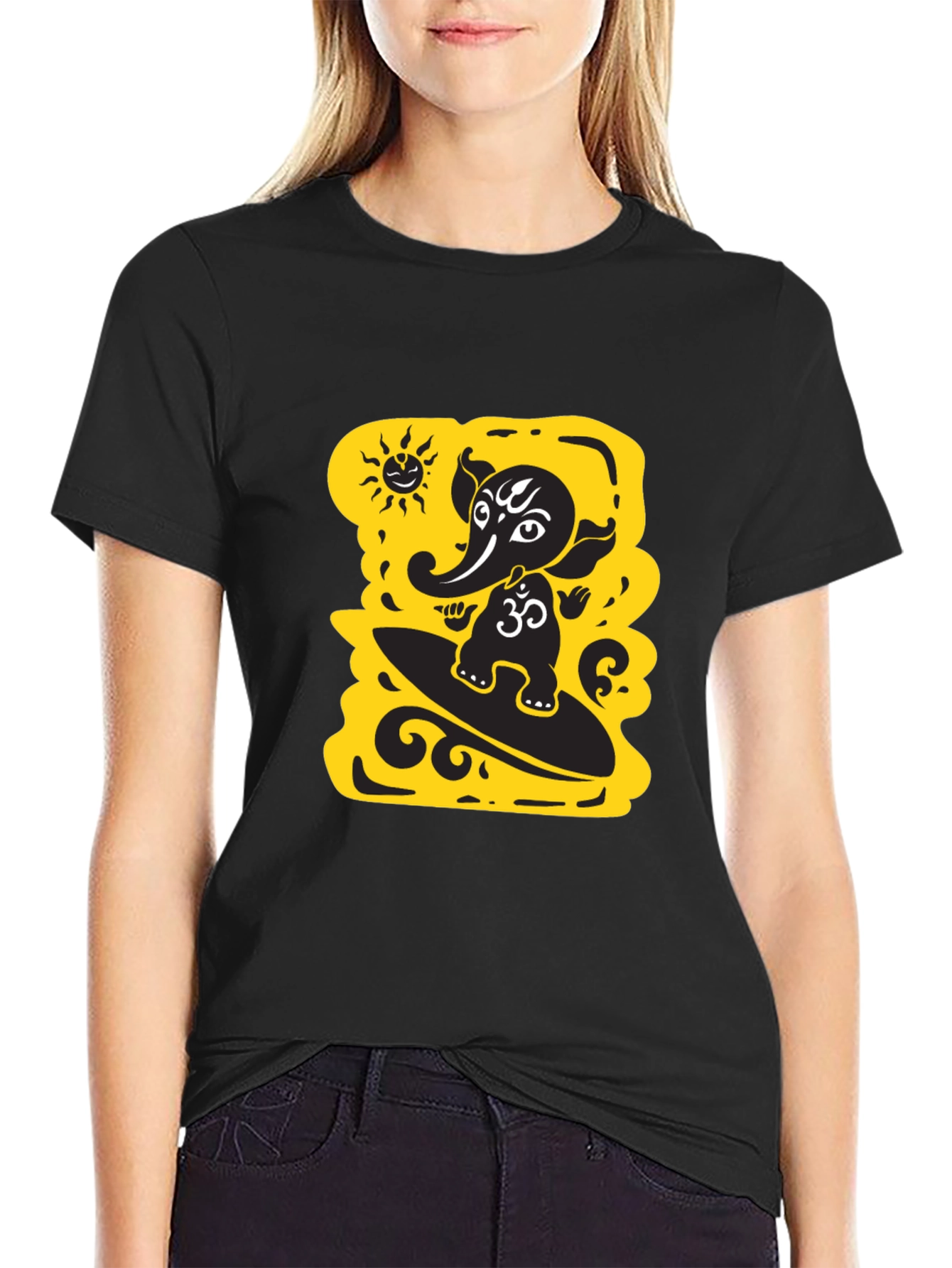 Surfing Ganesha Black T-Shirt