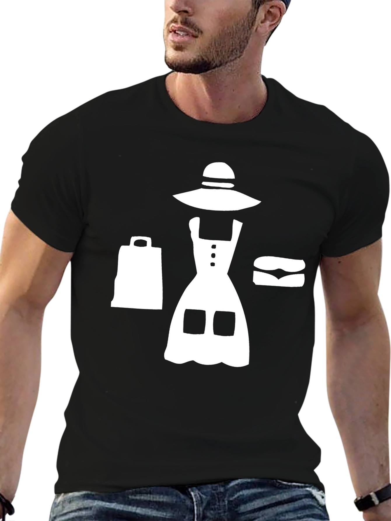 Trendy Black T-Shirt with Shopping Graphic
