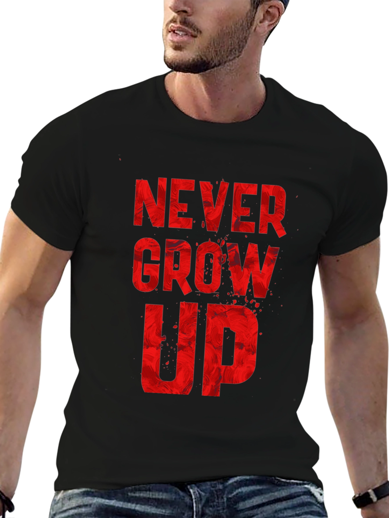 Never Grow Up Graphic Tee - Black Casual T-Shirt