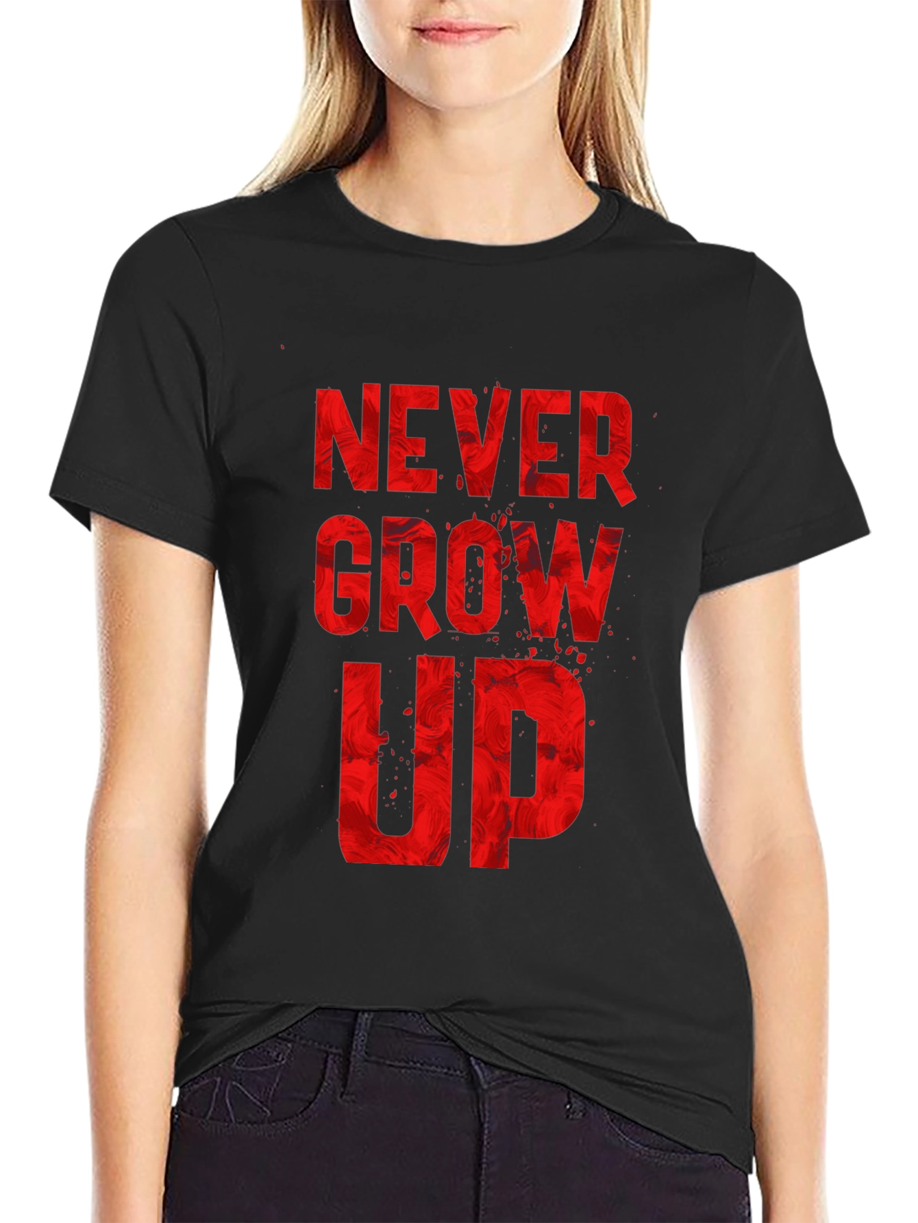 Never Grow Up Graphic Tee - Black Casual T-Shirt