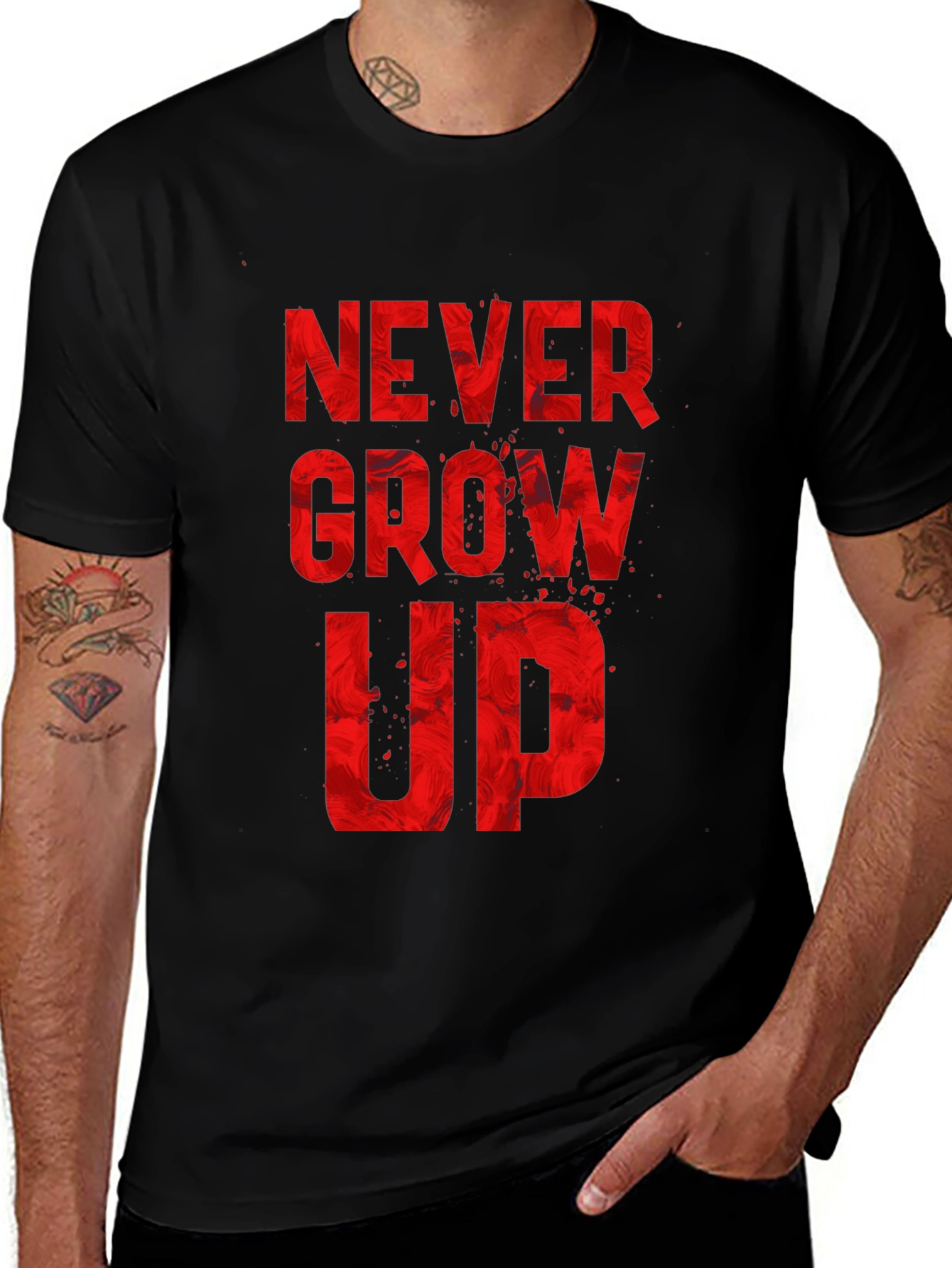 Never Grow Up Graphic Tee - Black Casual T-Shirt