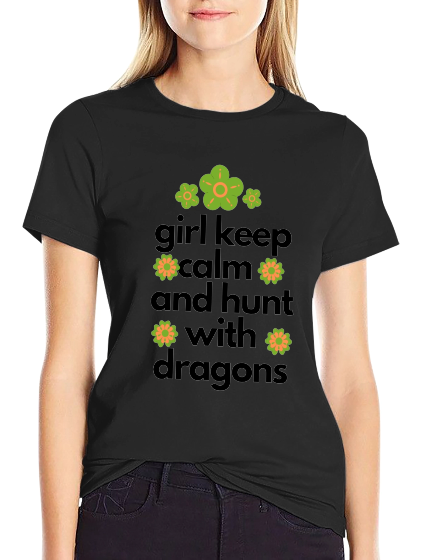 Girl Keep Calm & Hunt Dragons Graphic Tee
