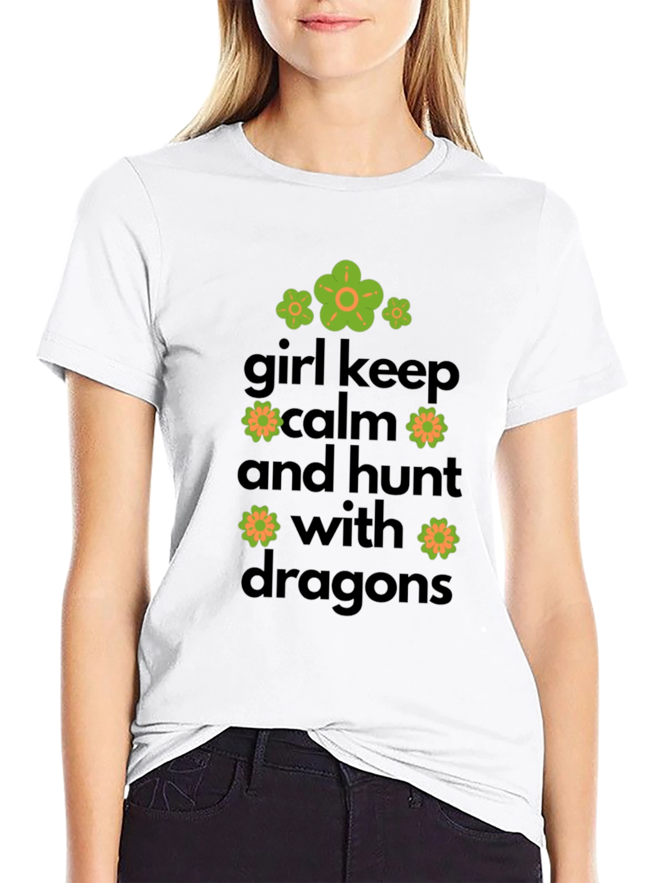 Girl Keep Calm & Hunt Dragons Graphic Tee