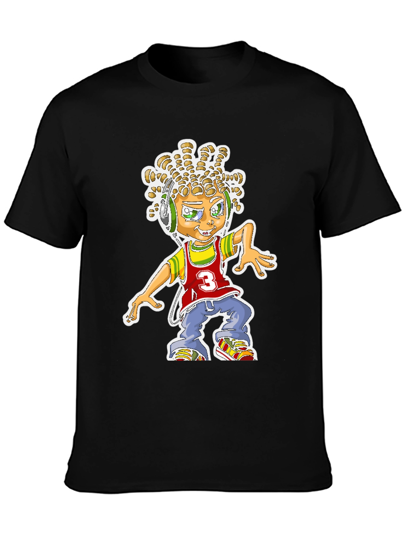 Cartoon Graphic Print T-Shirt - Black Cotton Blend