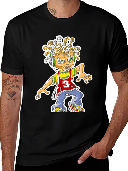 Cartoon Graphic Print T-Shirt - Black Cotton Blend