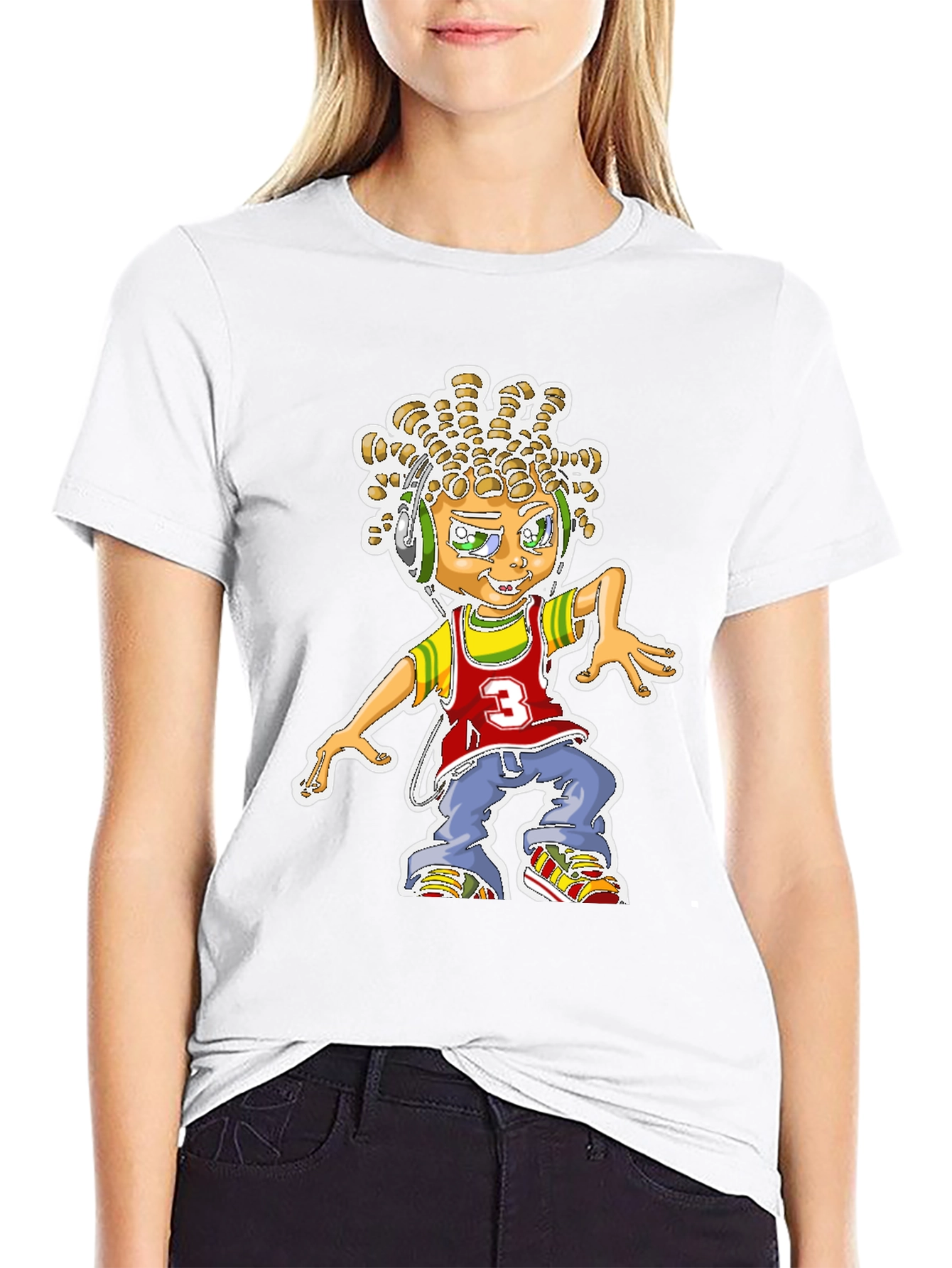 Cartoon Graphic Print T-Shirt - Black Cotton Blend