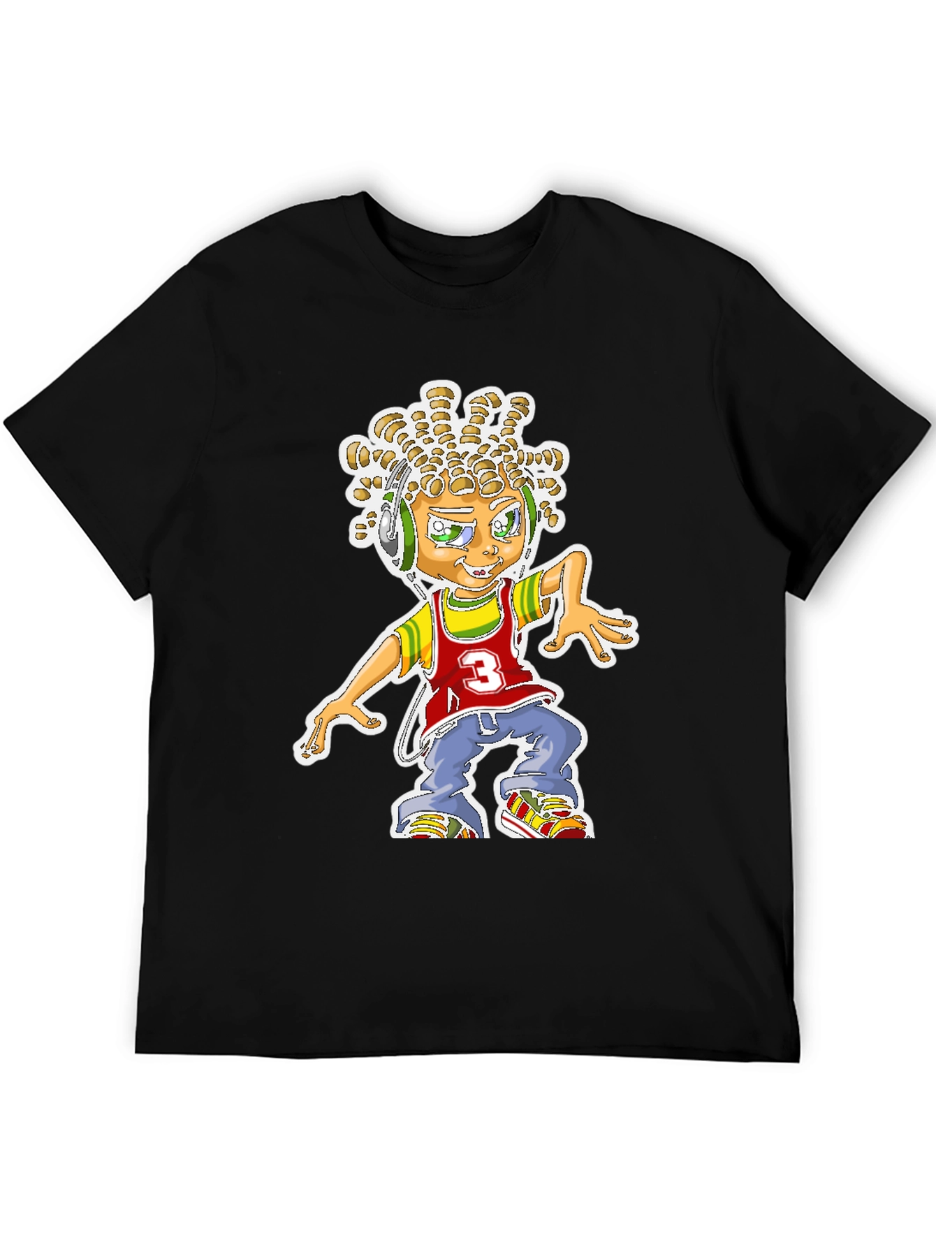 Cartoon Graphic Print T-Shirt - Black Cotton Blend