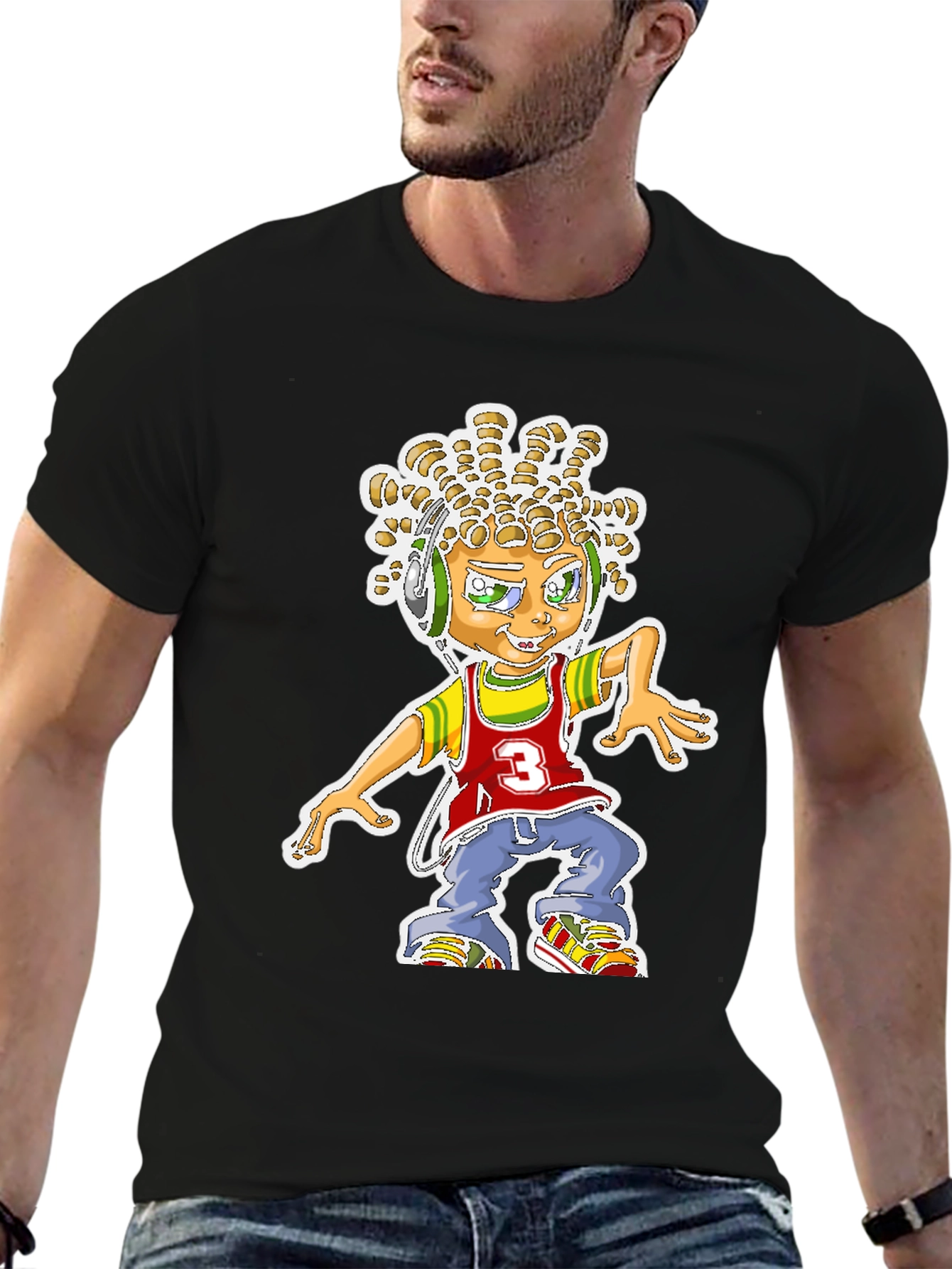 Cartoon Graphic Print T-Shirt - Black Cotton Blend