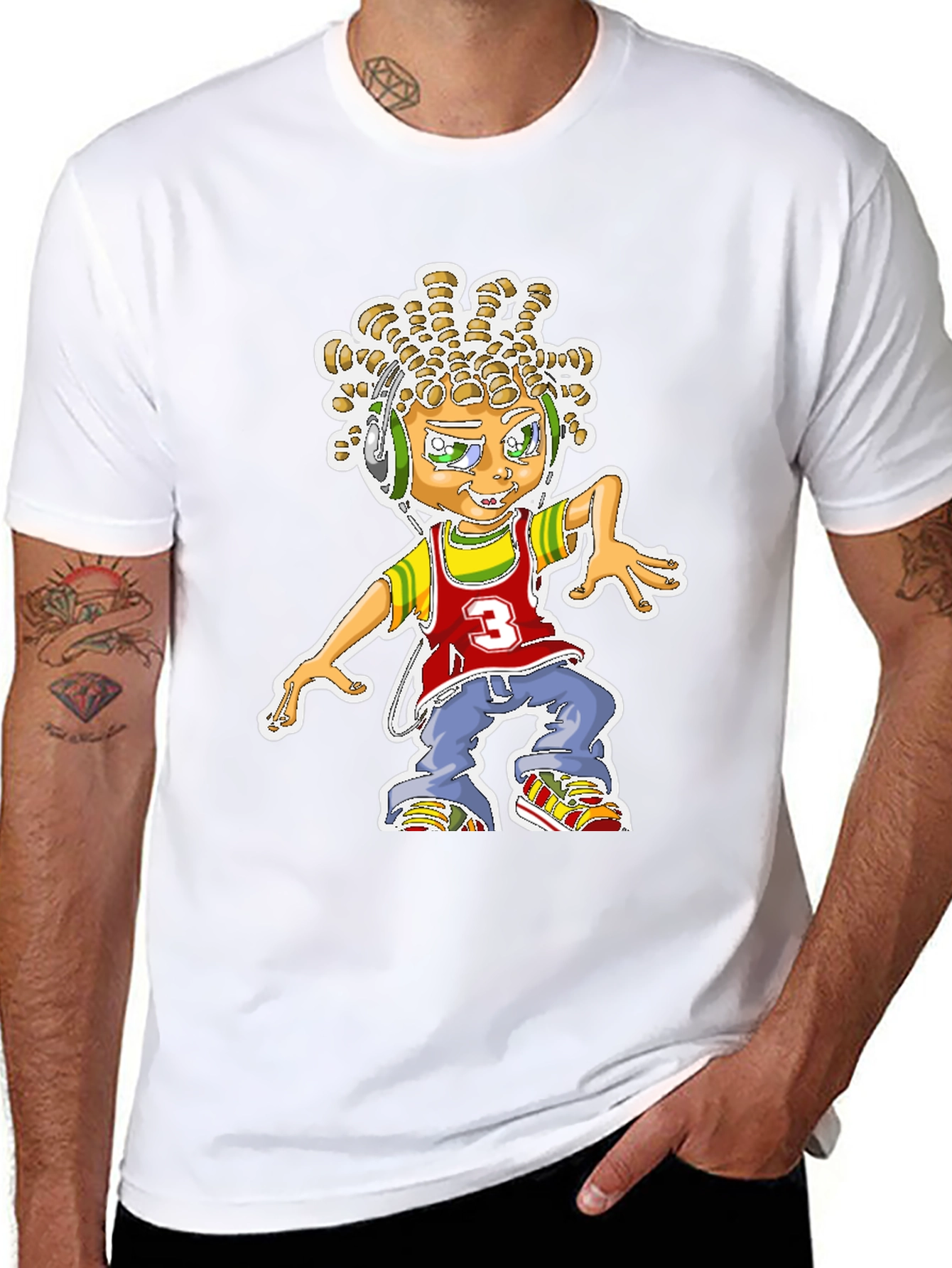 Cartoon Graphic Print T-Shirt - Black Cotton Blend