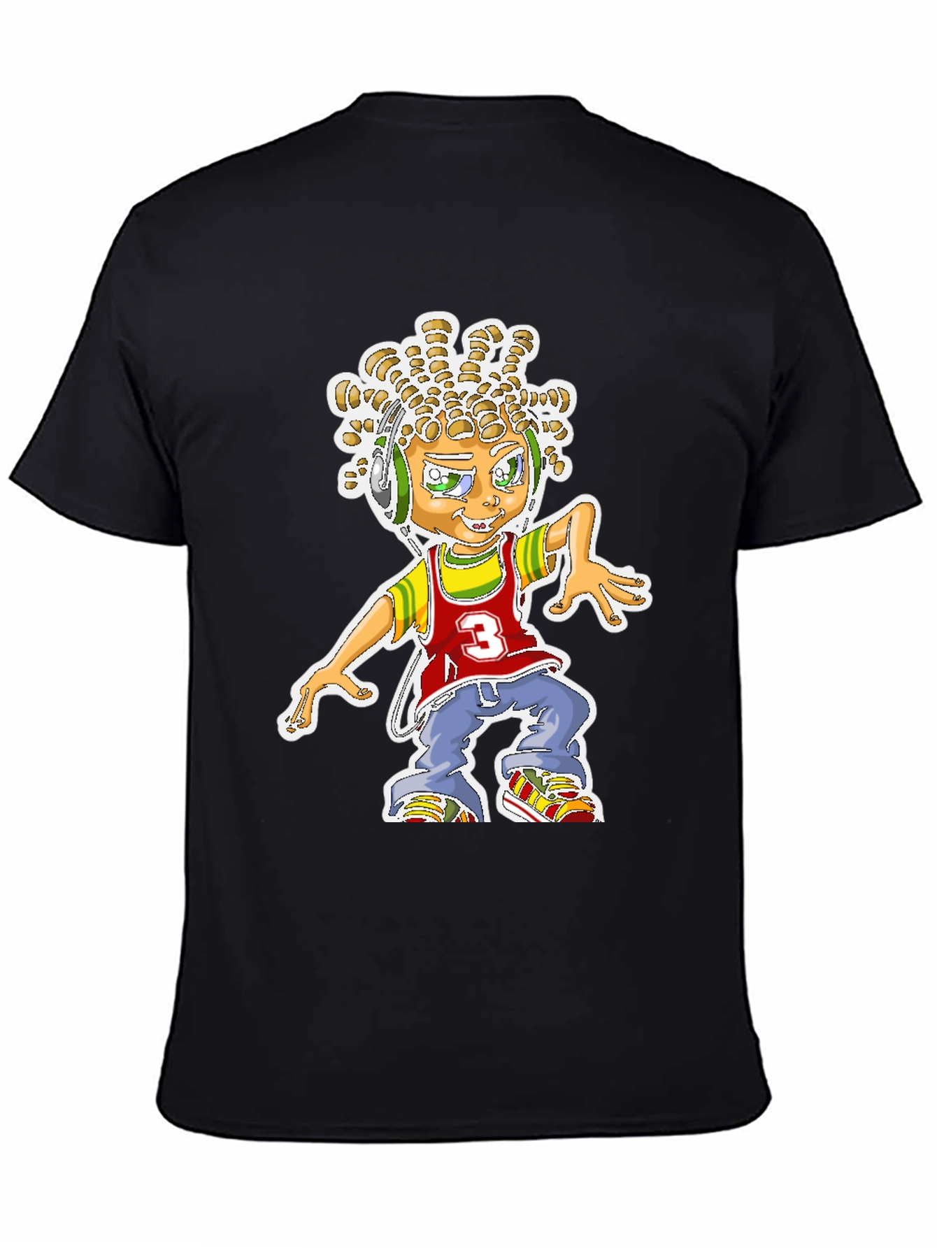 Cartoon Graphic Print T-Shirt - Black Cotton Blend
