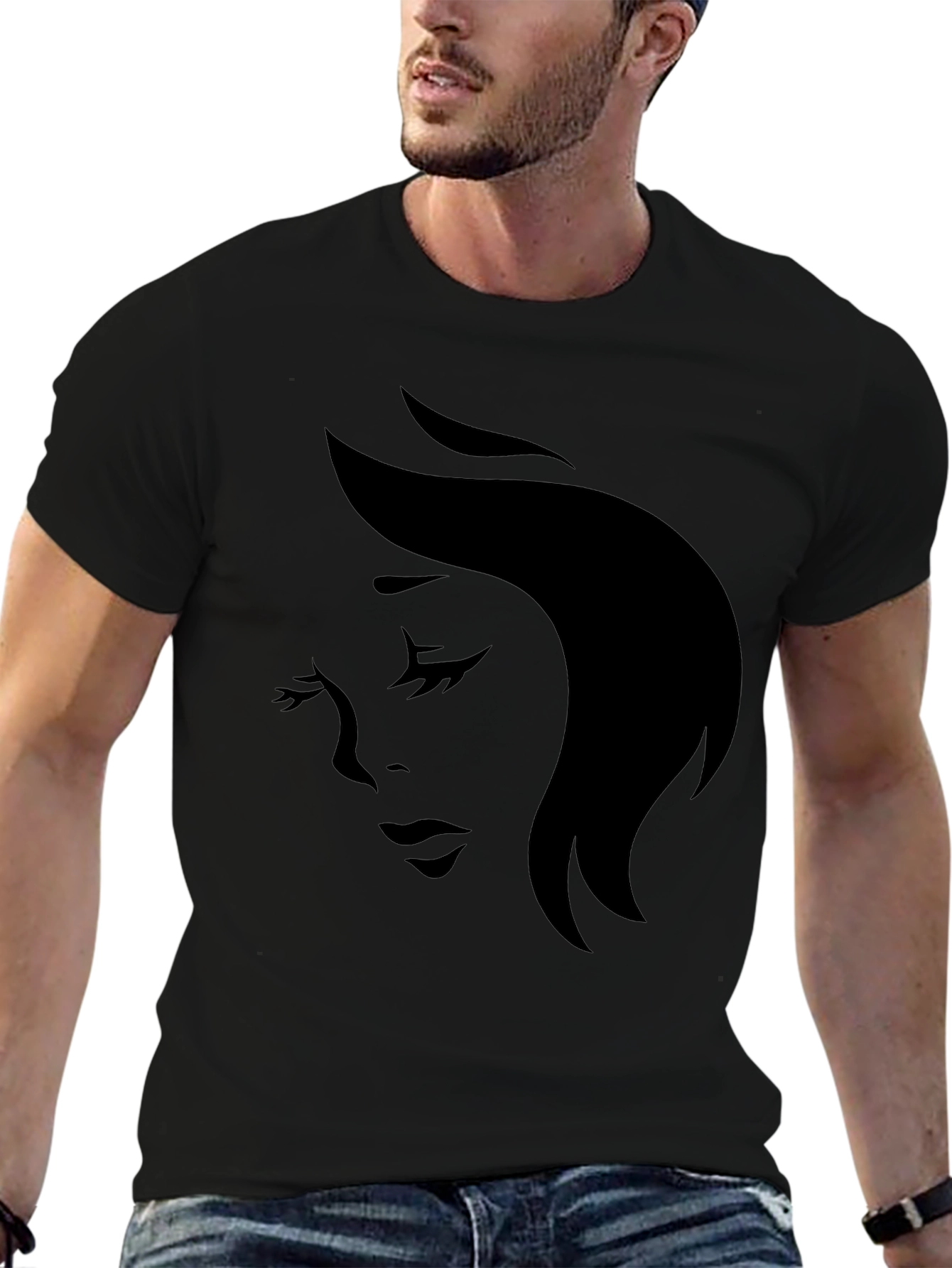 Elegant Woman Silhouette Black T-Shirt