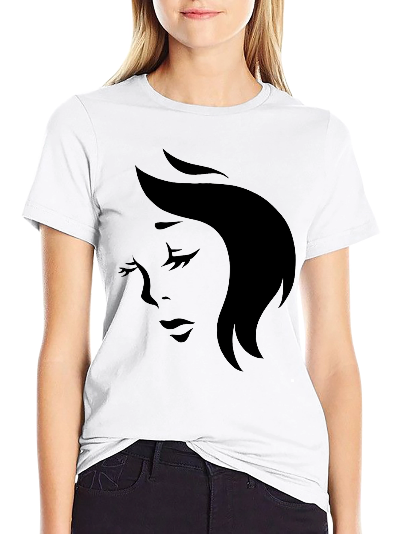 Elegant Woman Silhouette Black T-Shirt