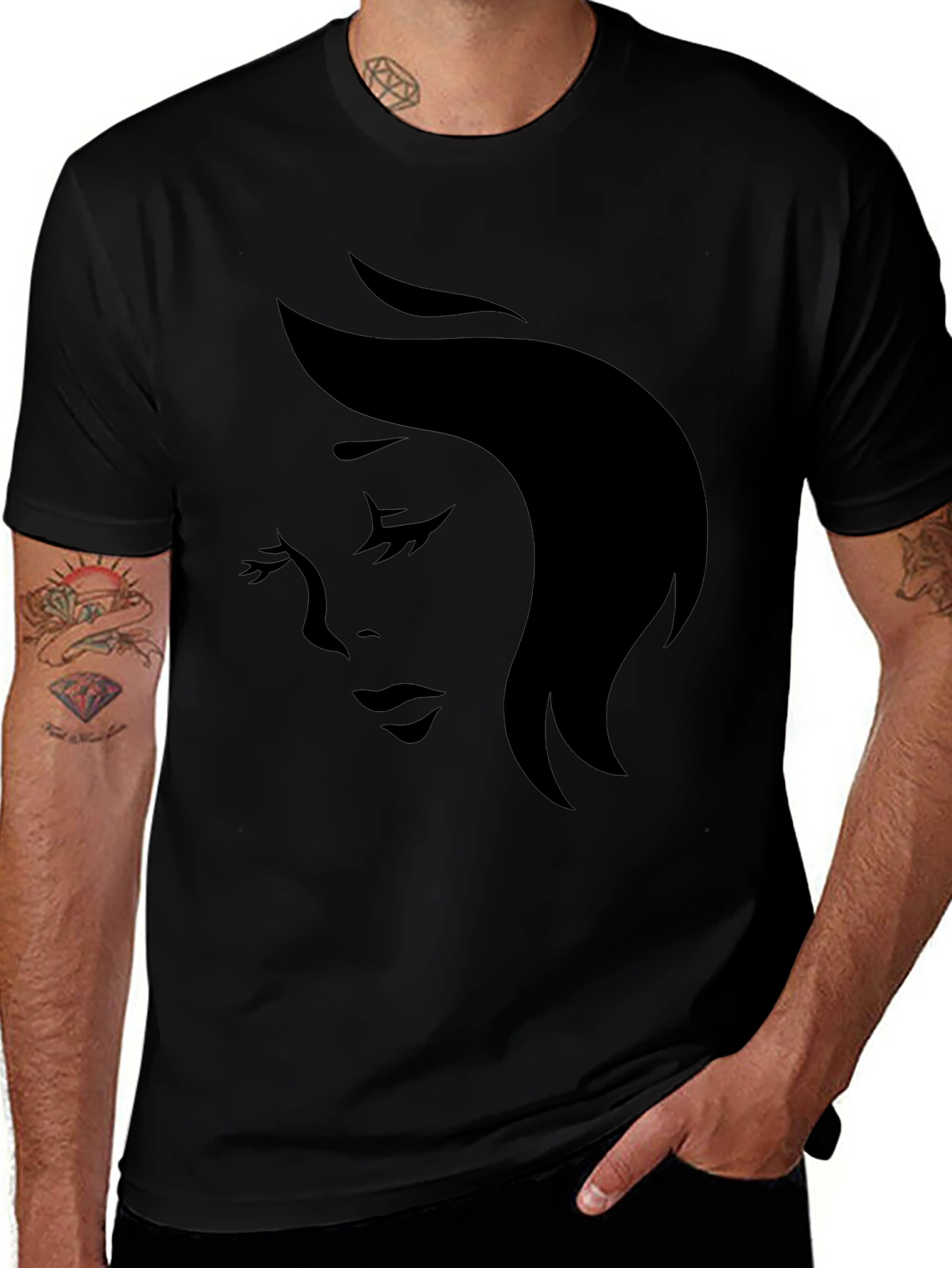 Elegant Woman Silhouette Black T-Shirt